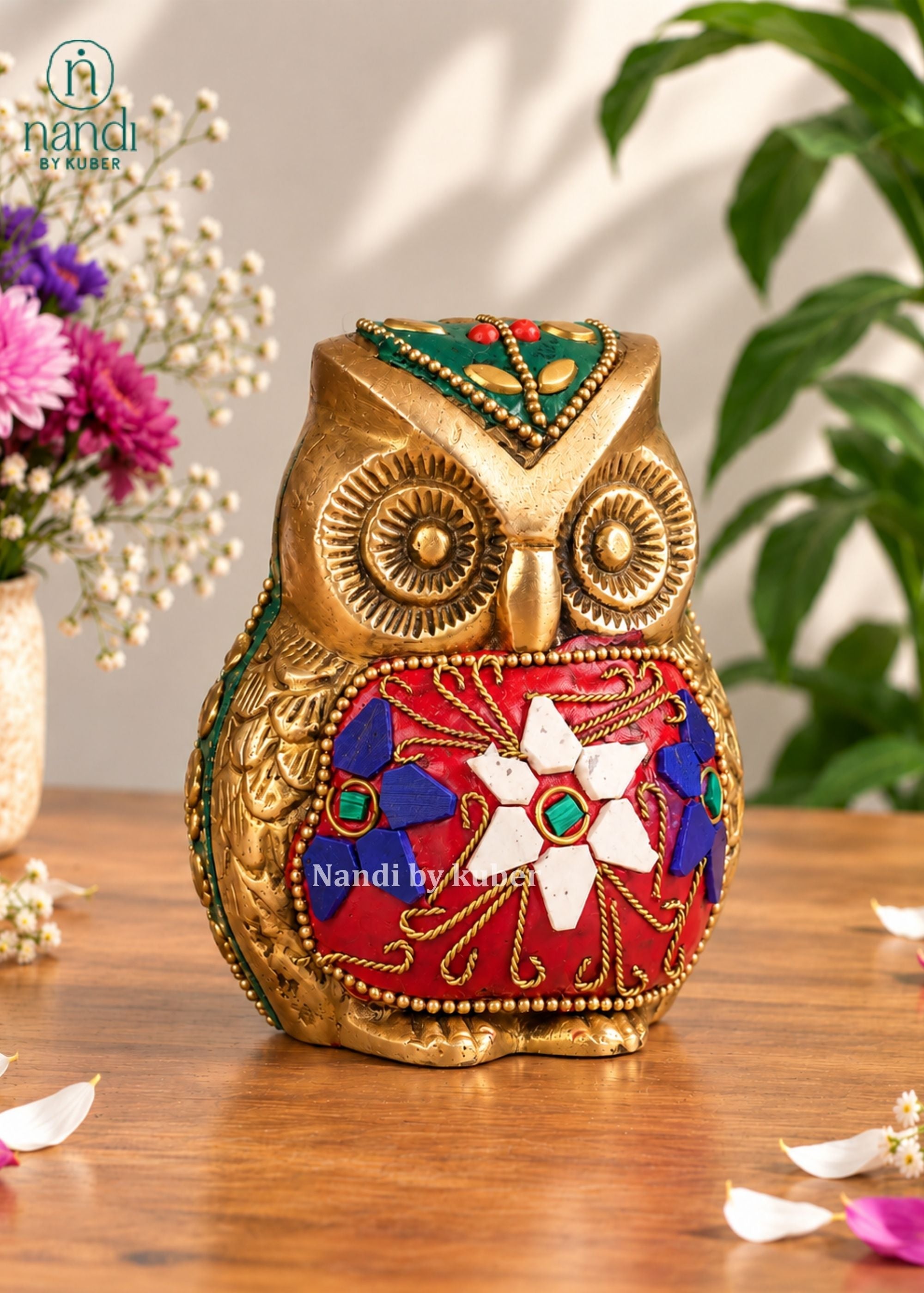 Brass Owl Carved - angle 2