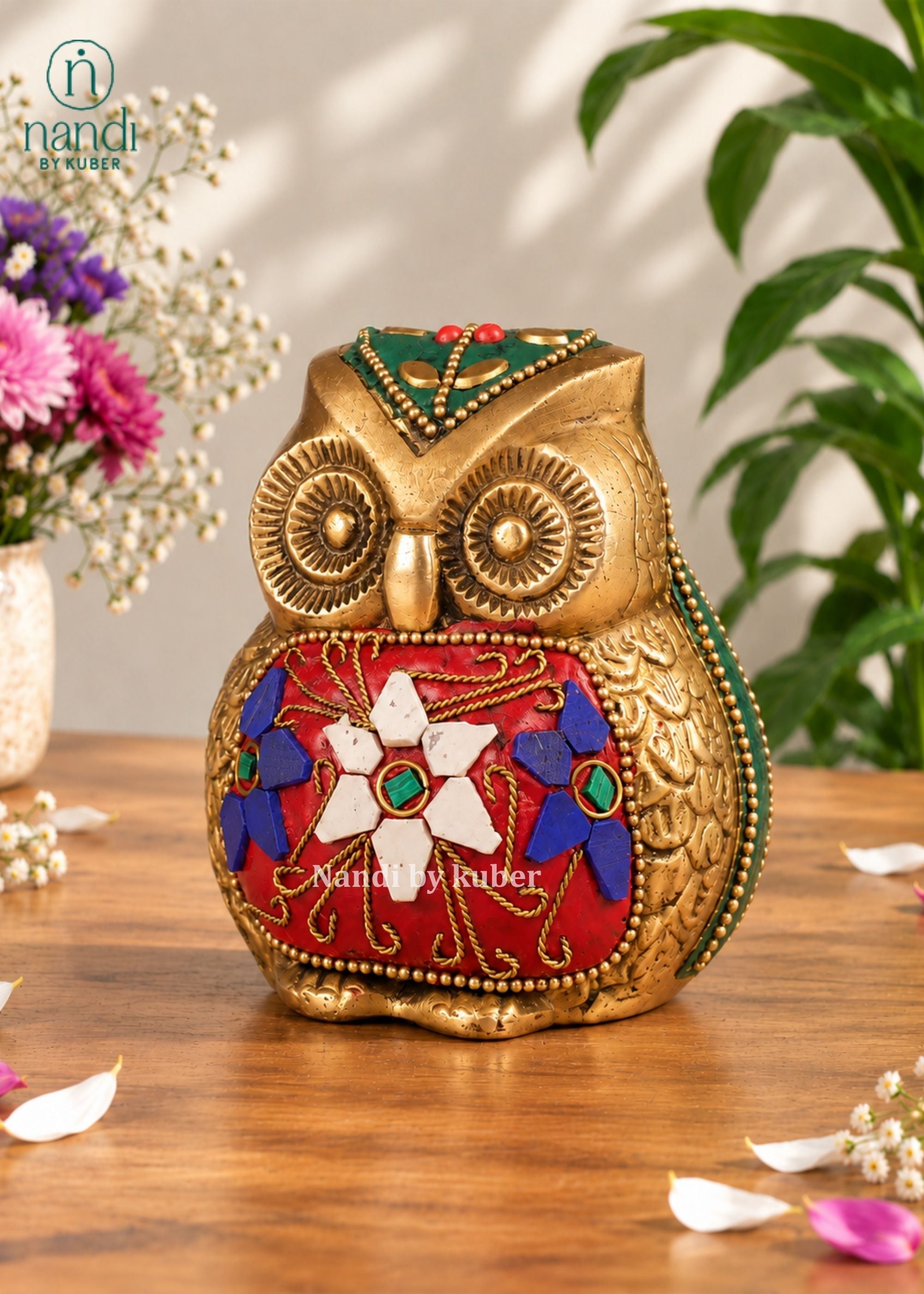Brass Owl Carved - angle 3