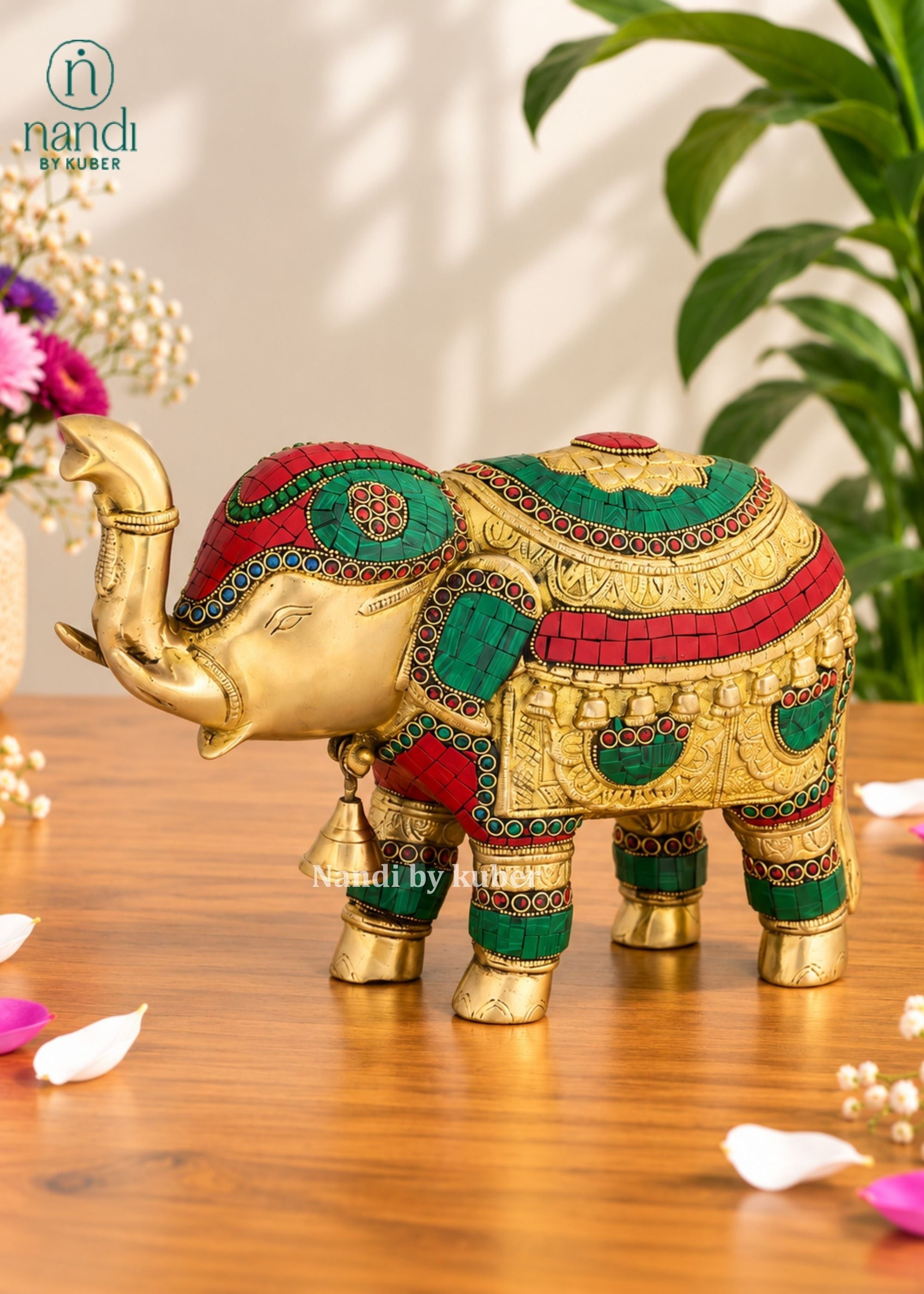 Brass Elephant With Bell - angle 2