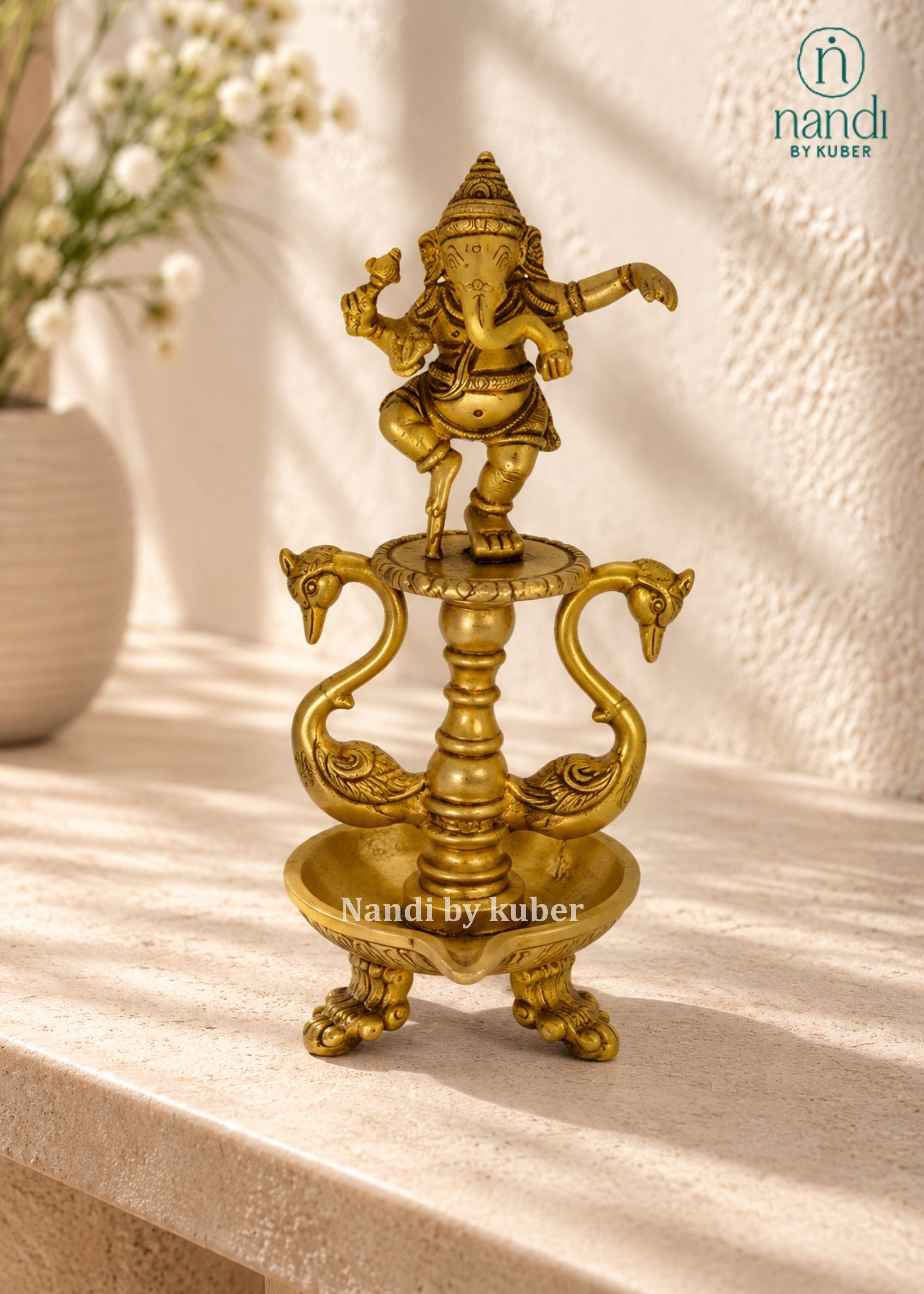 Brass Diya Ganesha Dancing - angle 2