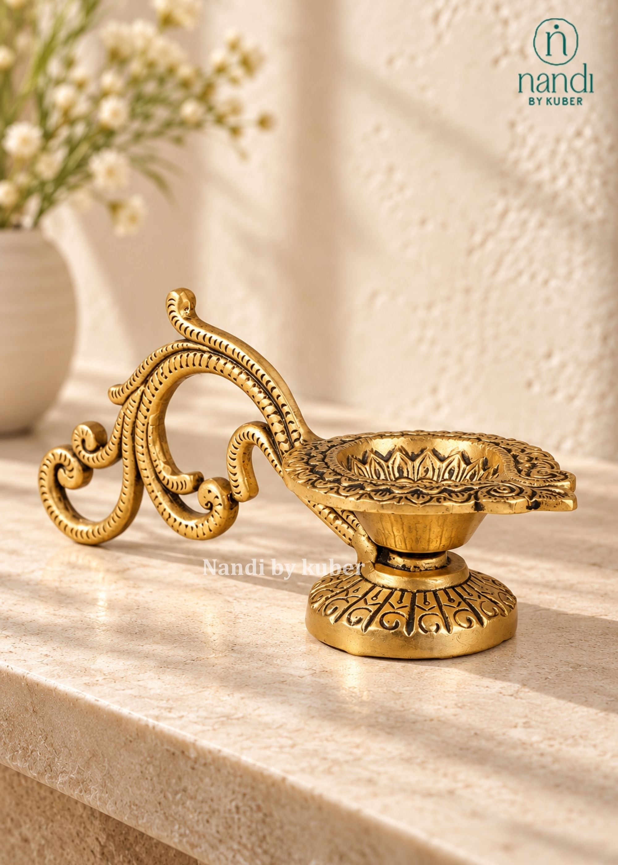 Brass Diya With Handle Round - angle 2