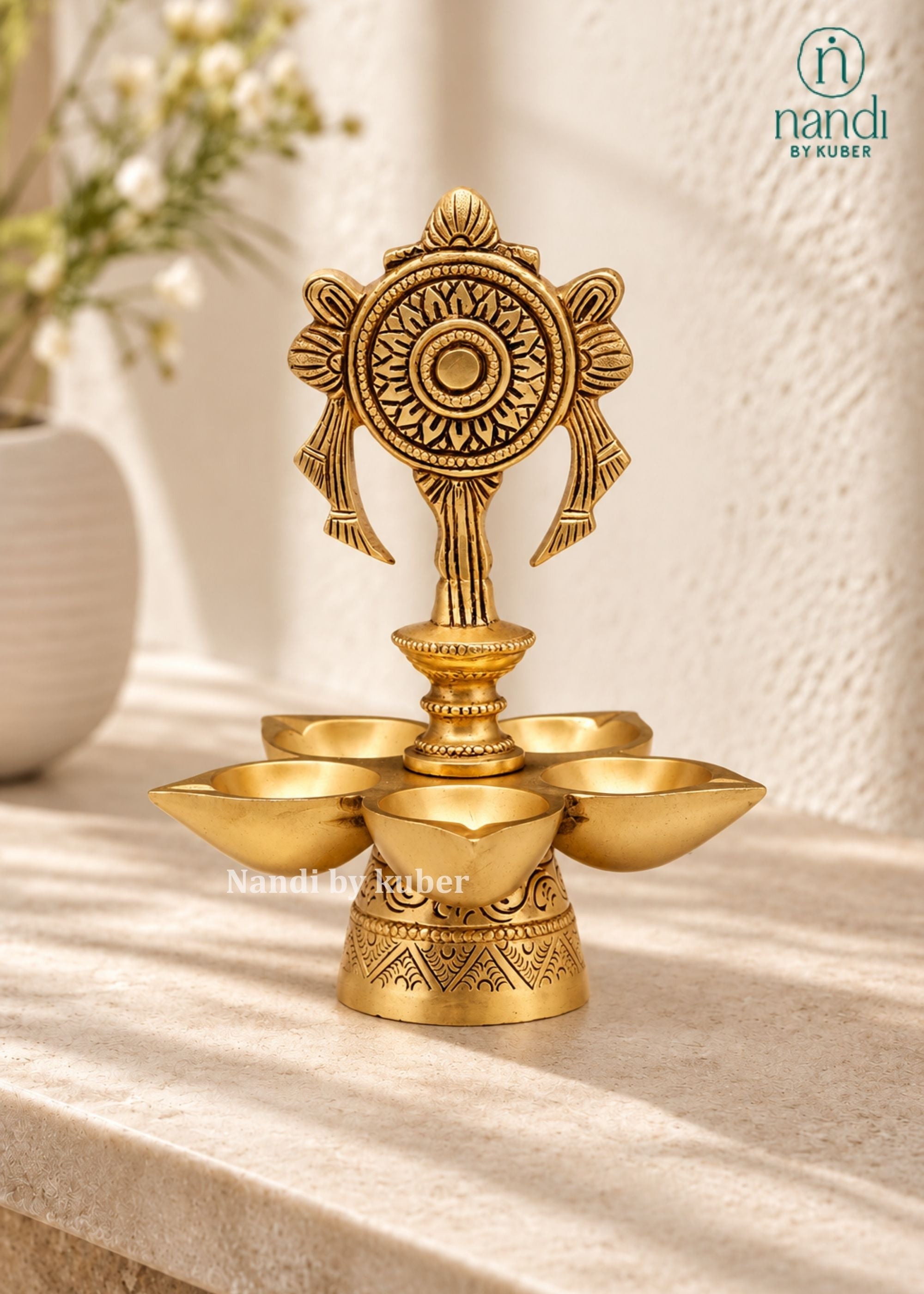 Brass Chakra 5 Deepak - angle 2