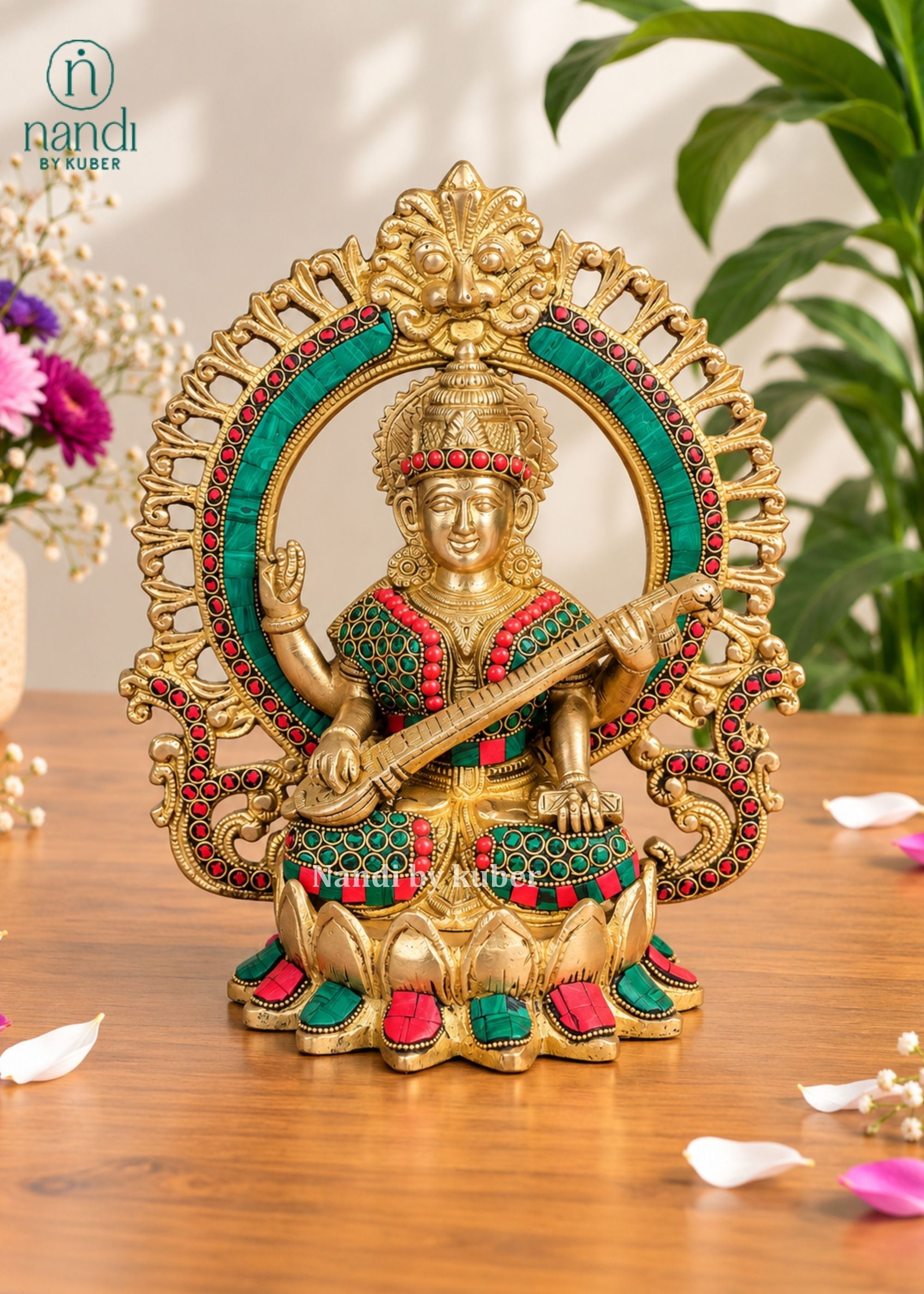 Brass Lotus Saraswati With Ring