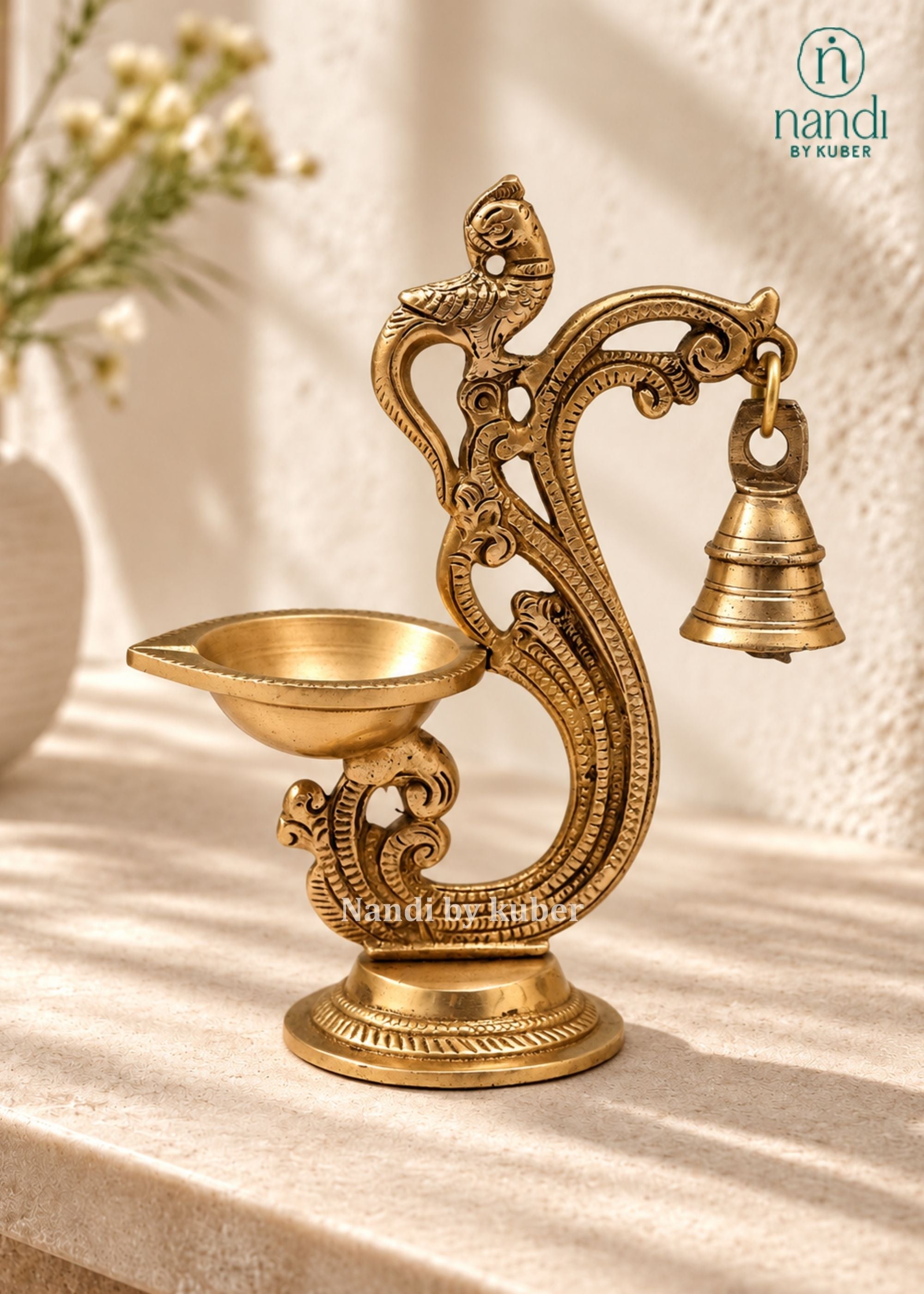 Brass Annam Diya With Bell - angle 2