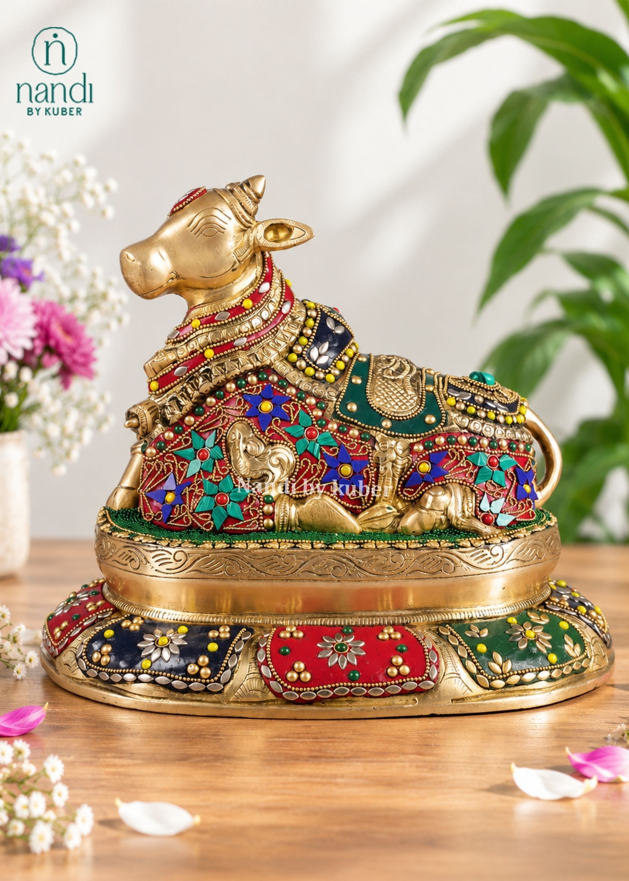 Brass Nandi Sitting on Base - angle 2