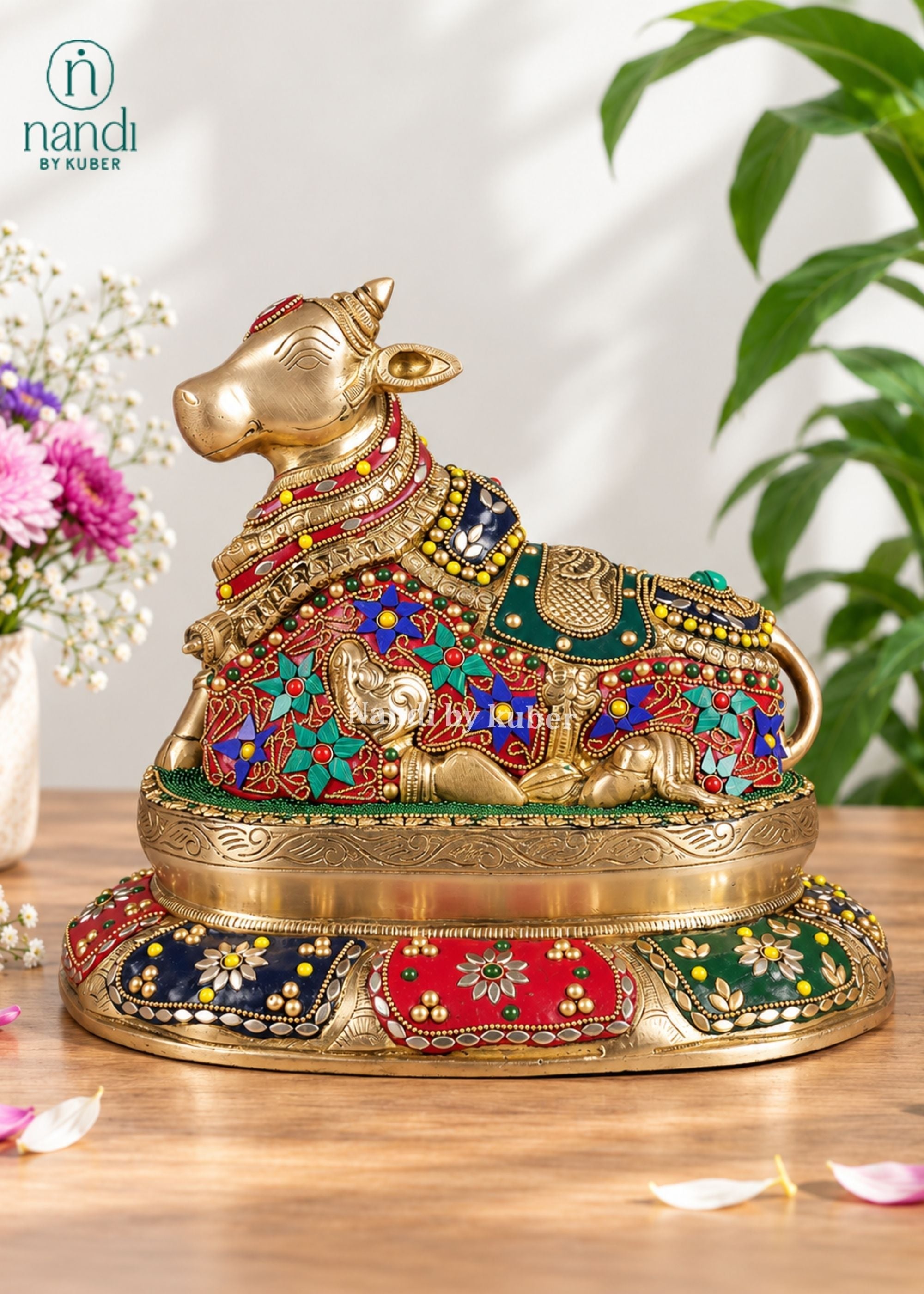 Brass Nandi Sitting on Base - angle 3