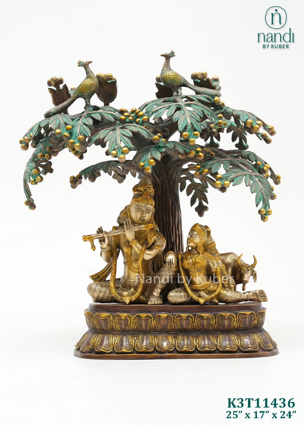 Brass Radha Krishna Tree Three Tone