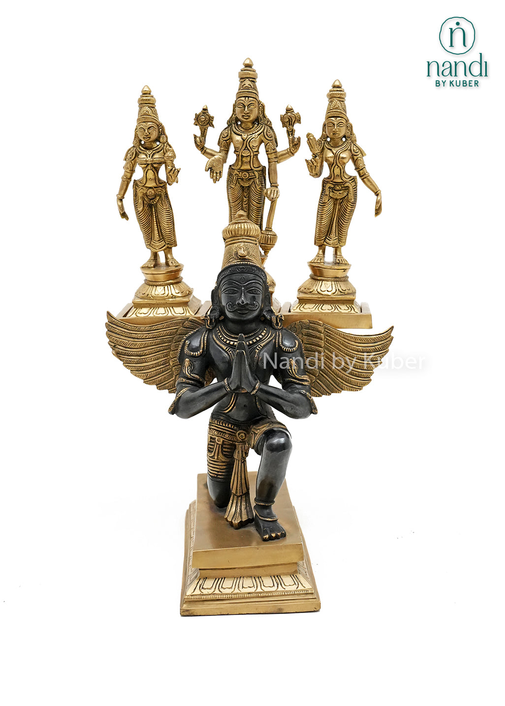 Brass Black Green Vishnu Sridevi Vudevi On Garuda