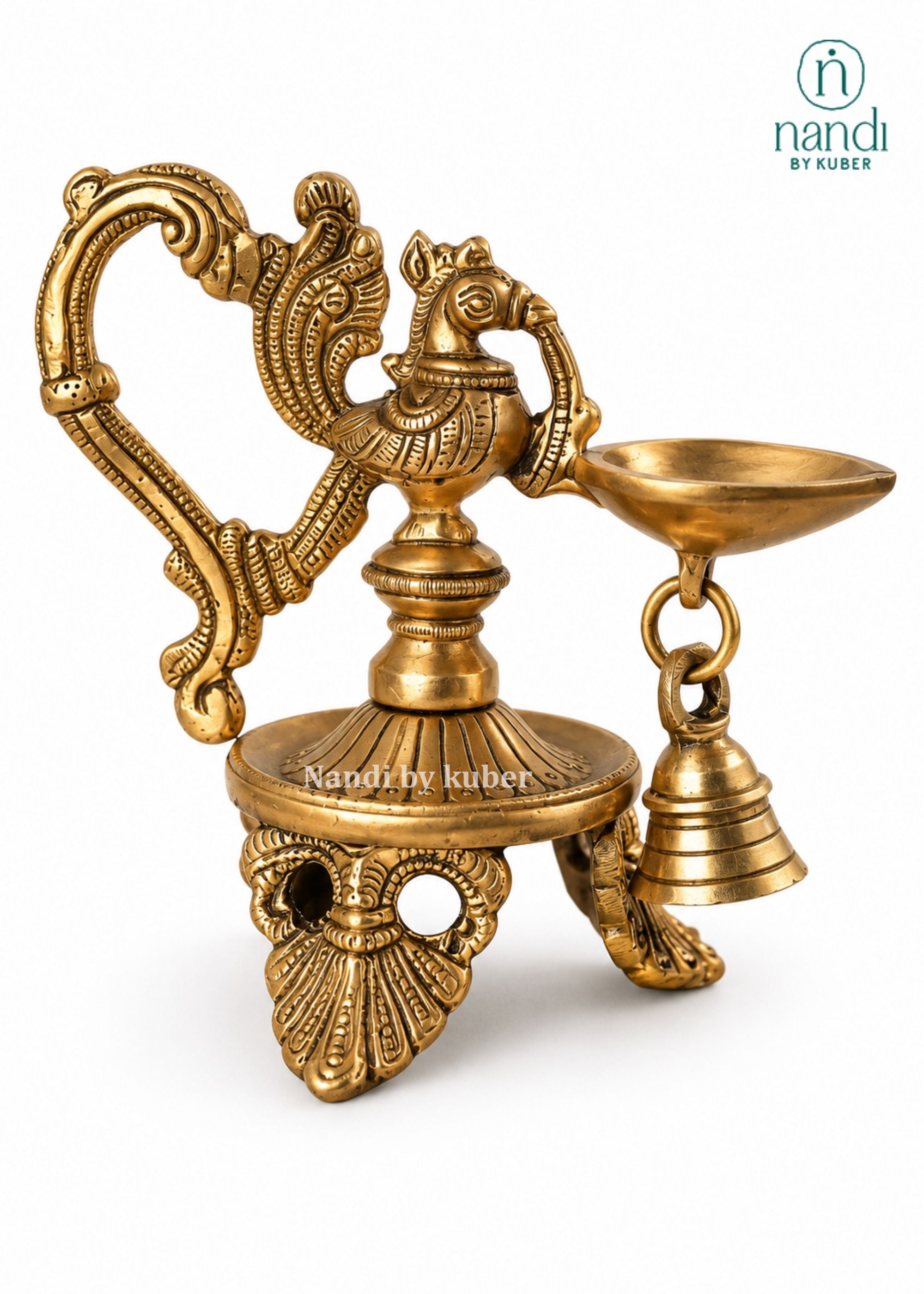 Brass Annam Diya With Bell - angle 2