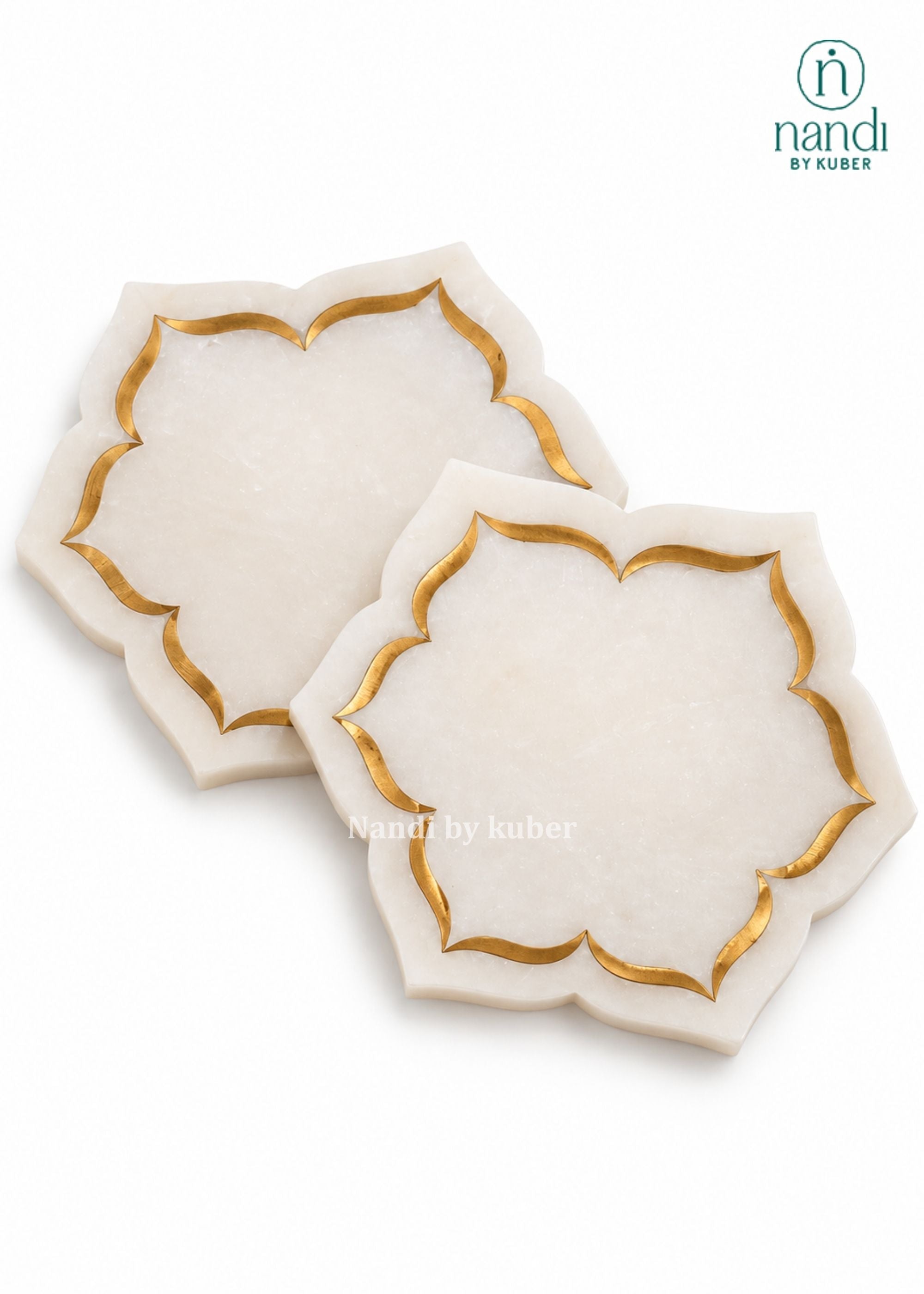 Marble Plate With Brass Inlay Work (Set of 2) - angle 2