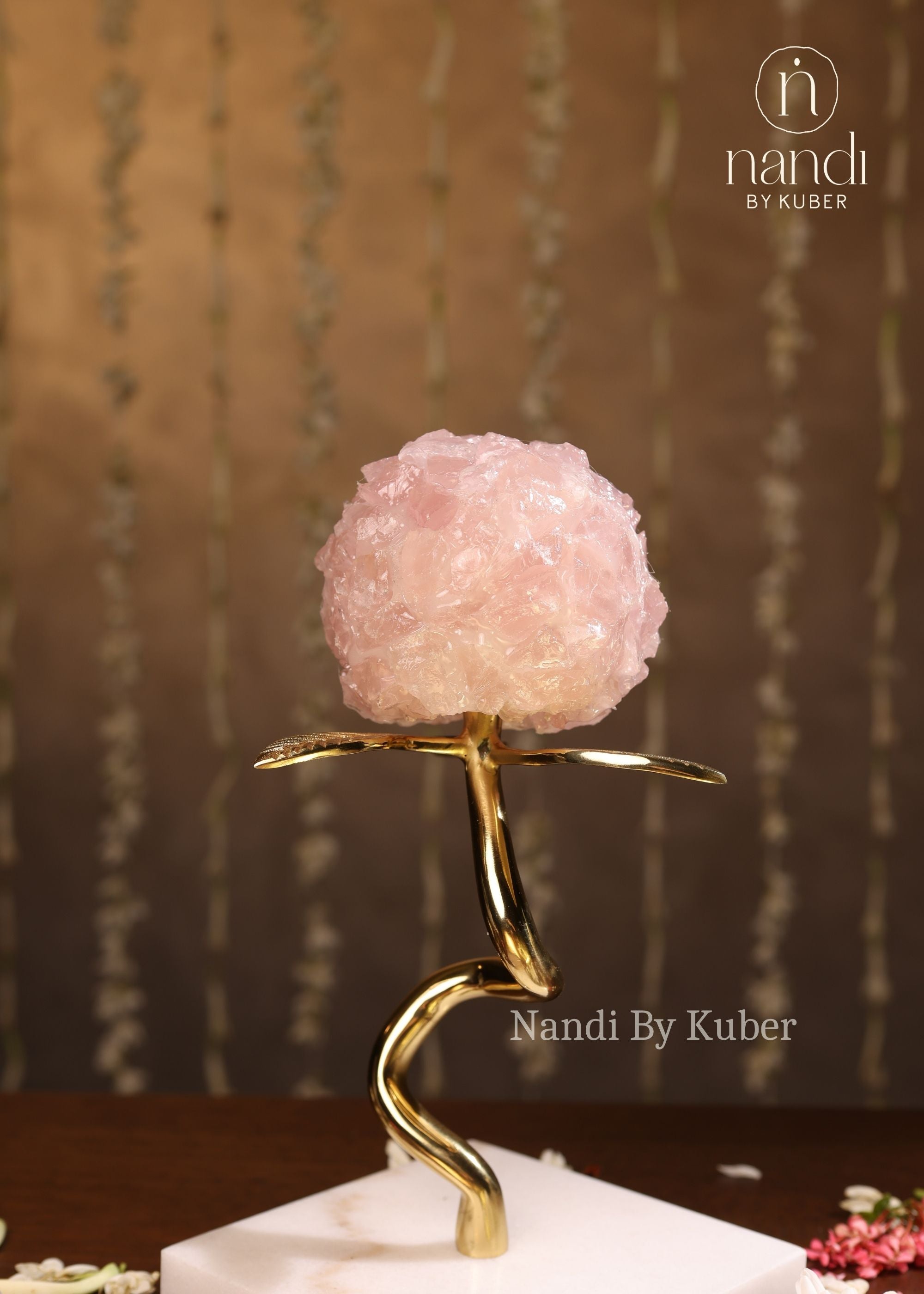 Flower Ball with Marble Base Rose 9 inch - detail view