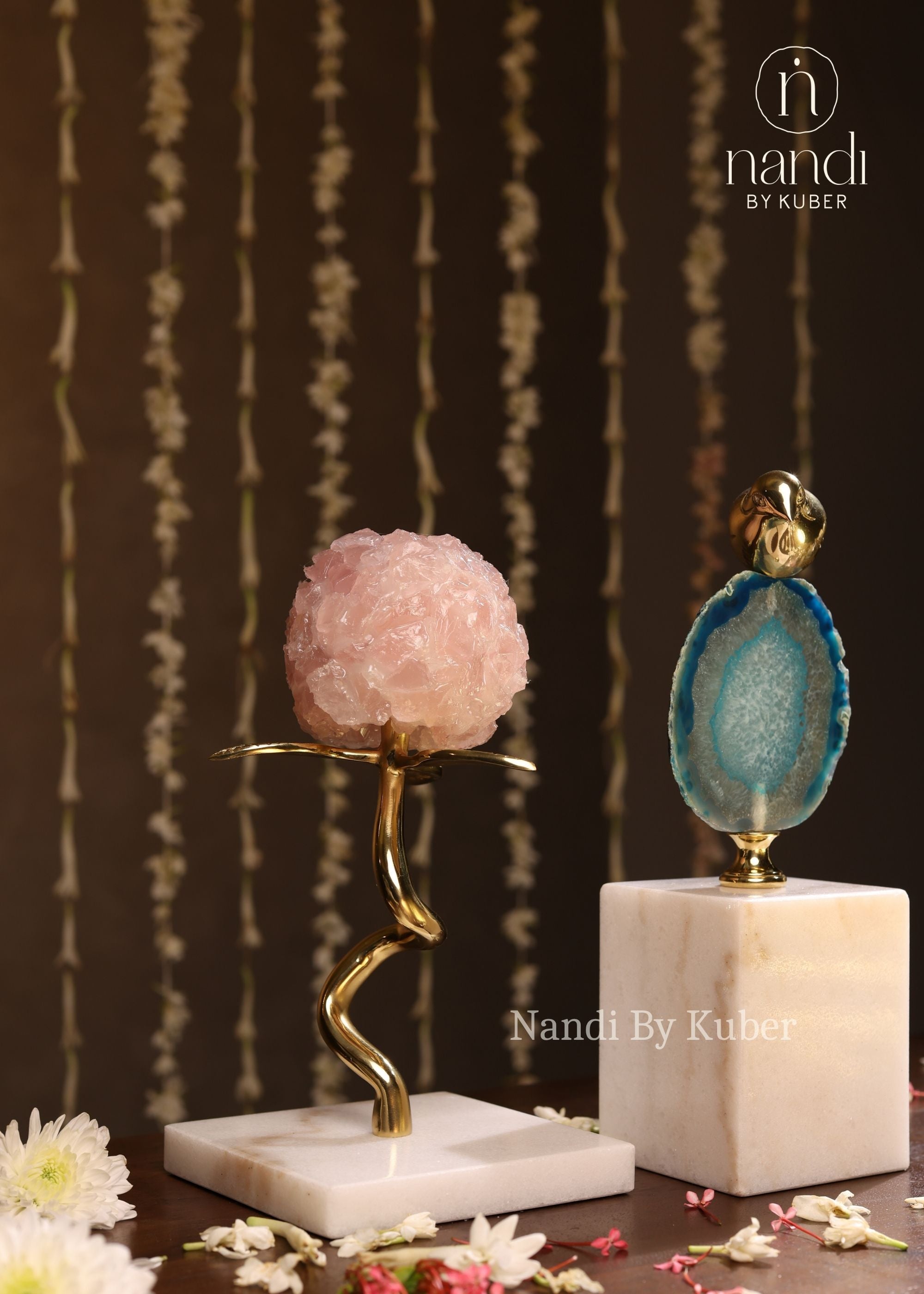 Flower Ball with Marble Base Rose 9 inch - lifestyle view