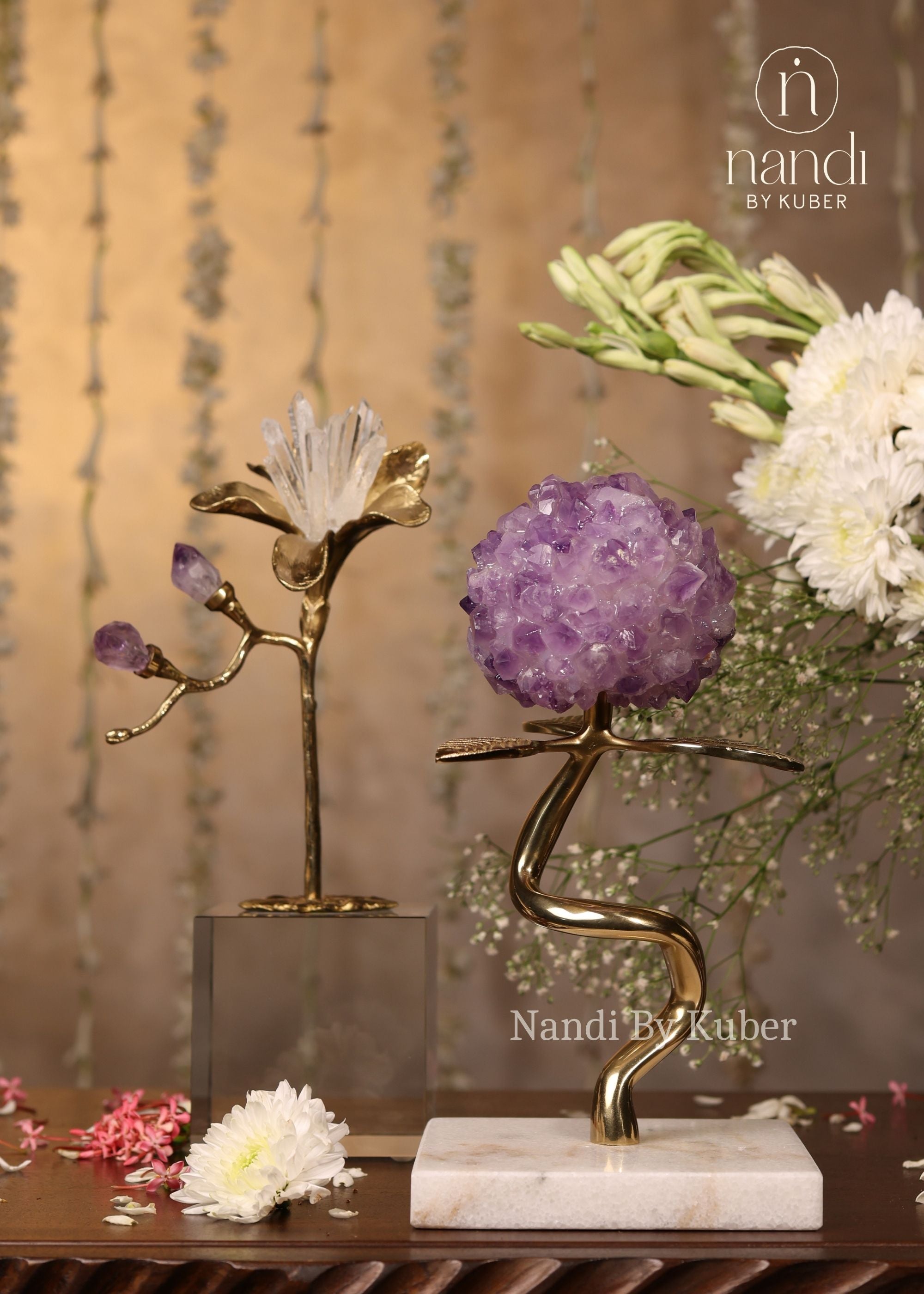 Flower Ball with Marble Base Amethyst 9 inch - detail view