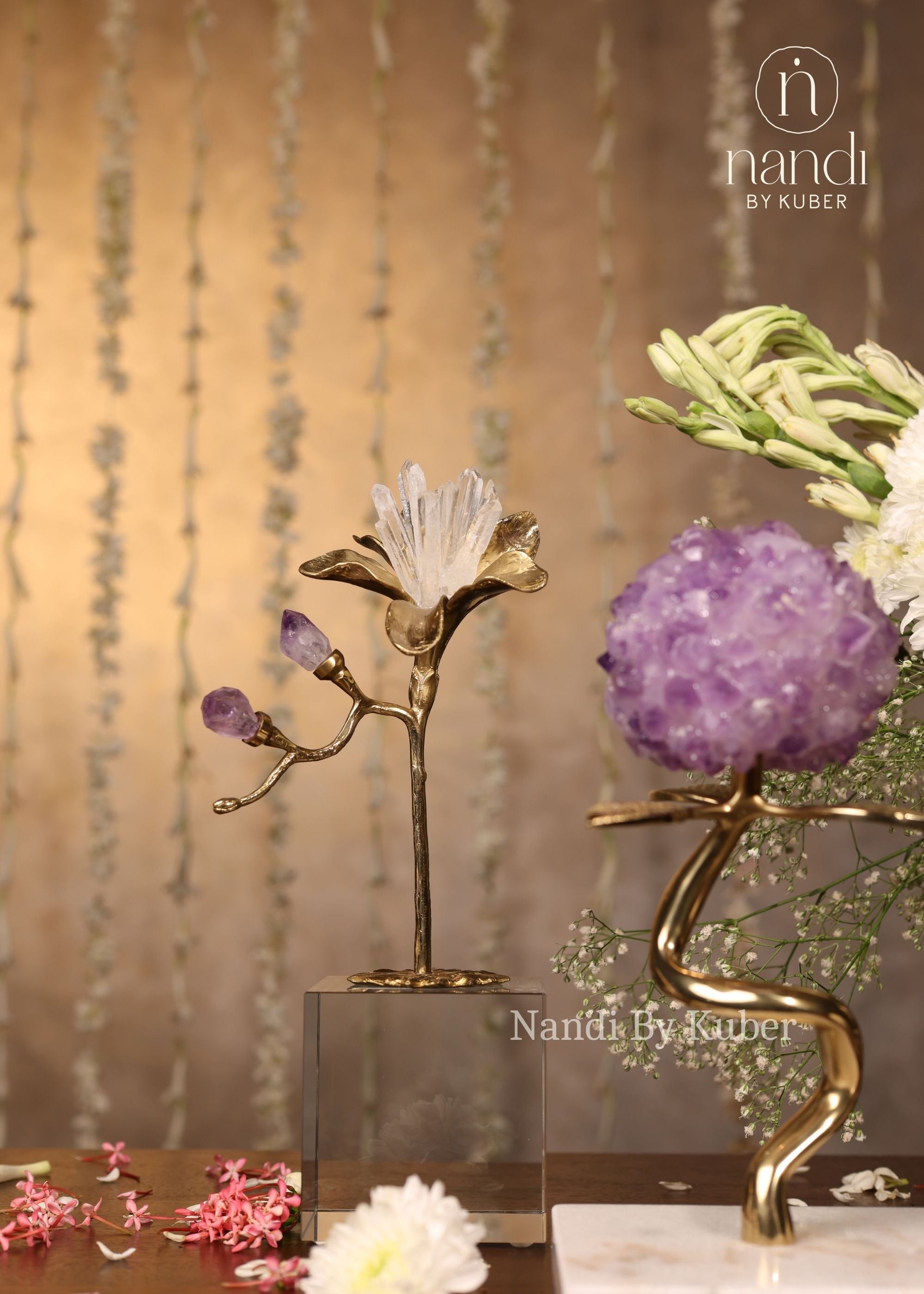 Flower Ball with Marble Base Amethyst 9 inch - lifestyle view