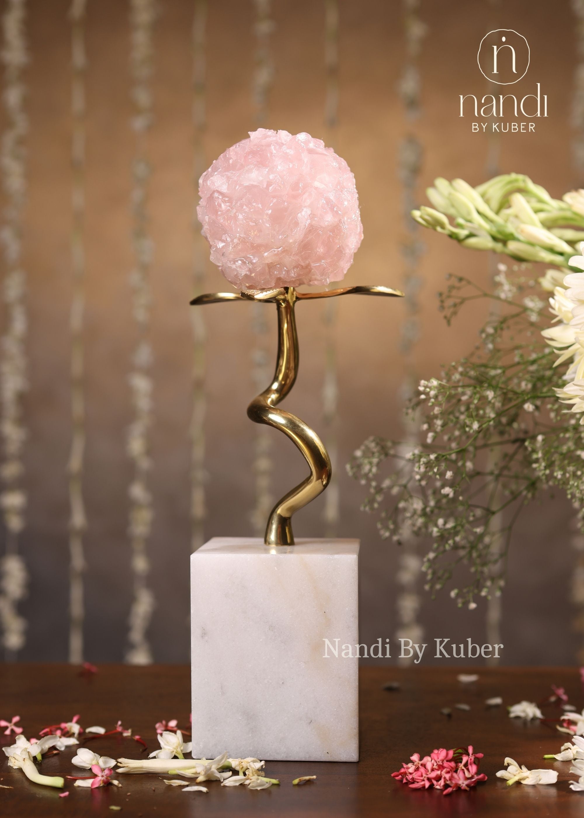 Flower Ball with Marble Base Rose 12 inch - front view
