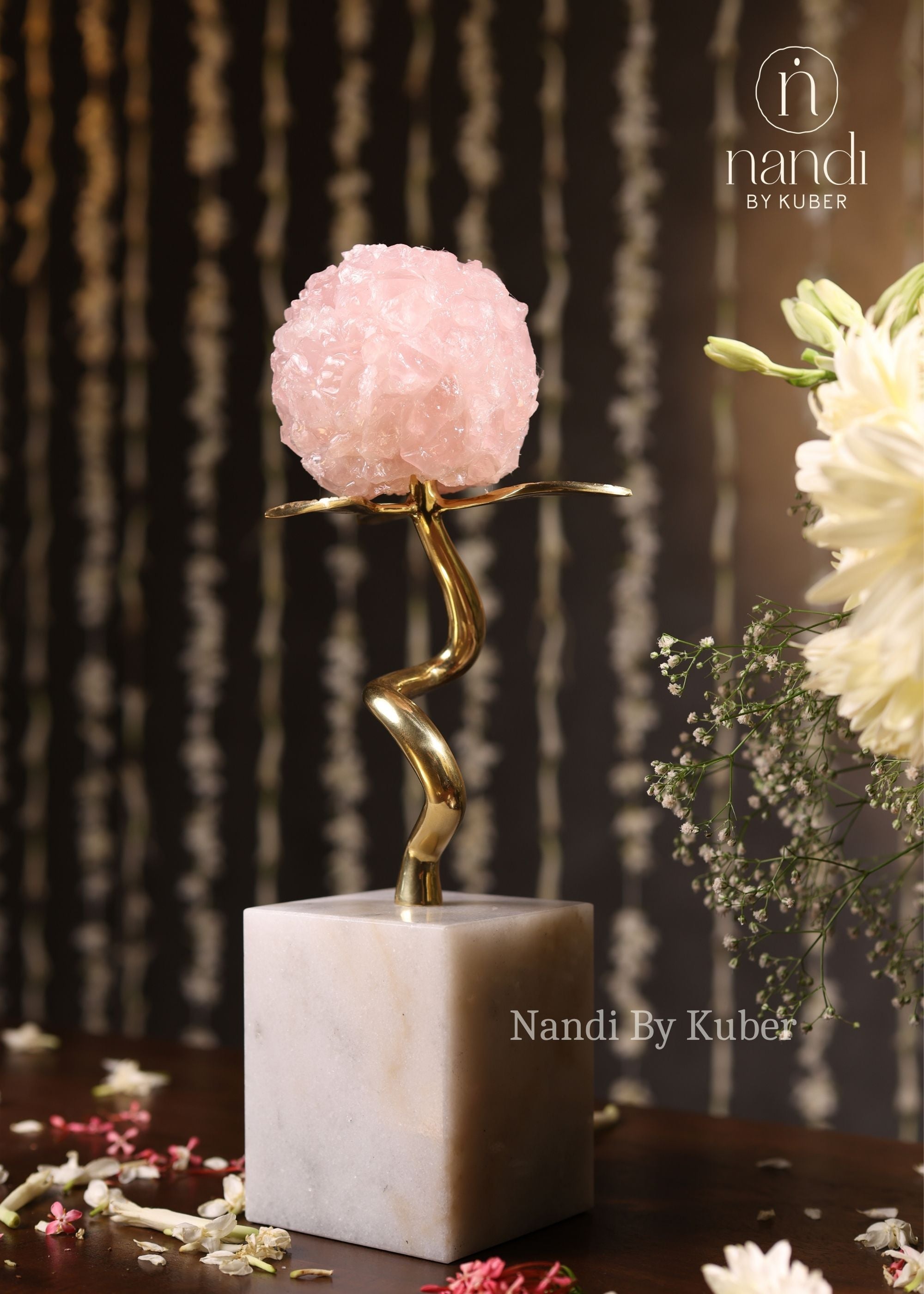 Flower Ball with Marble Base Rose 12 inch - side view