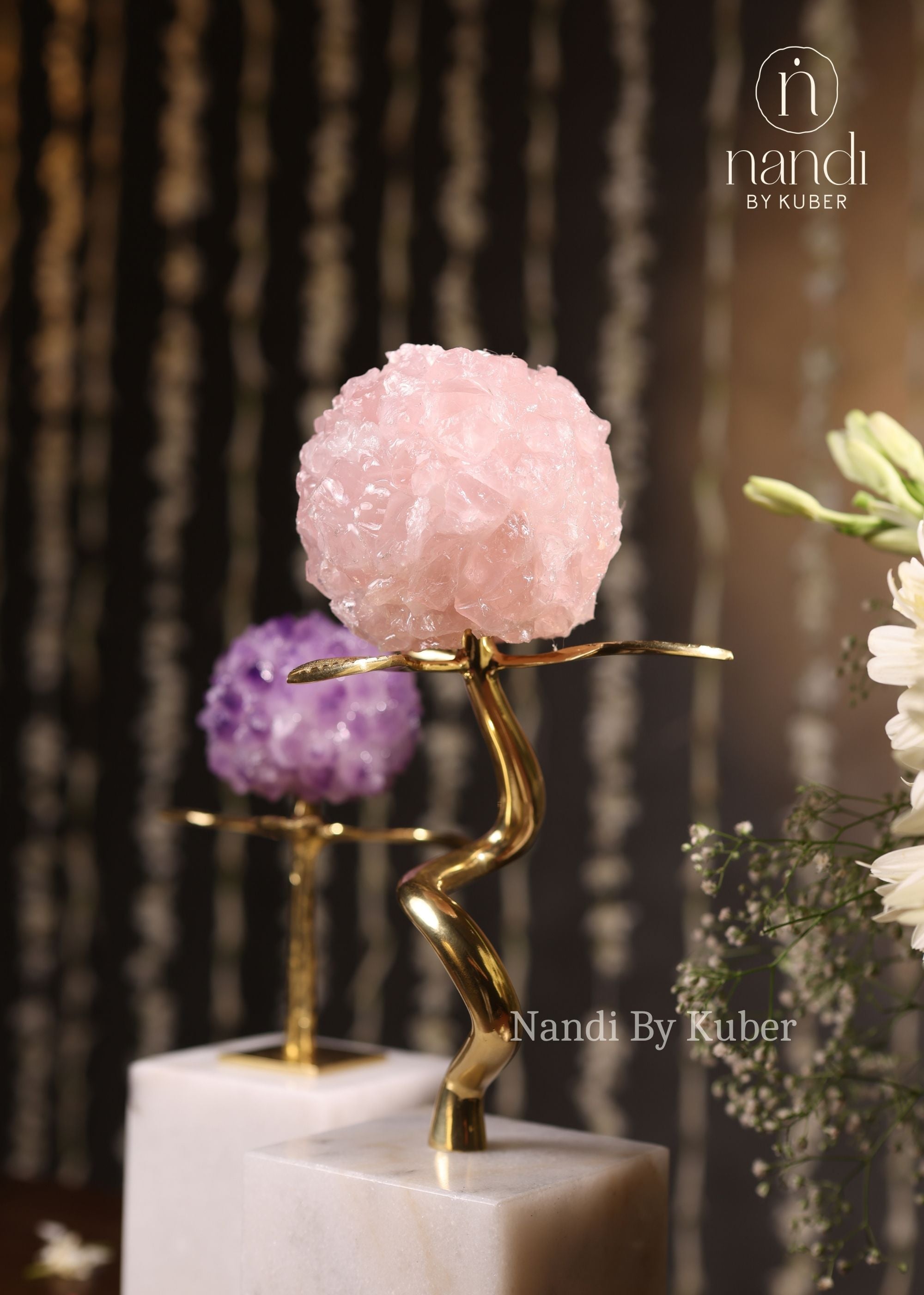 Flower Ball with Marble Base Rose 12 inch - detail view