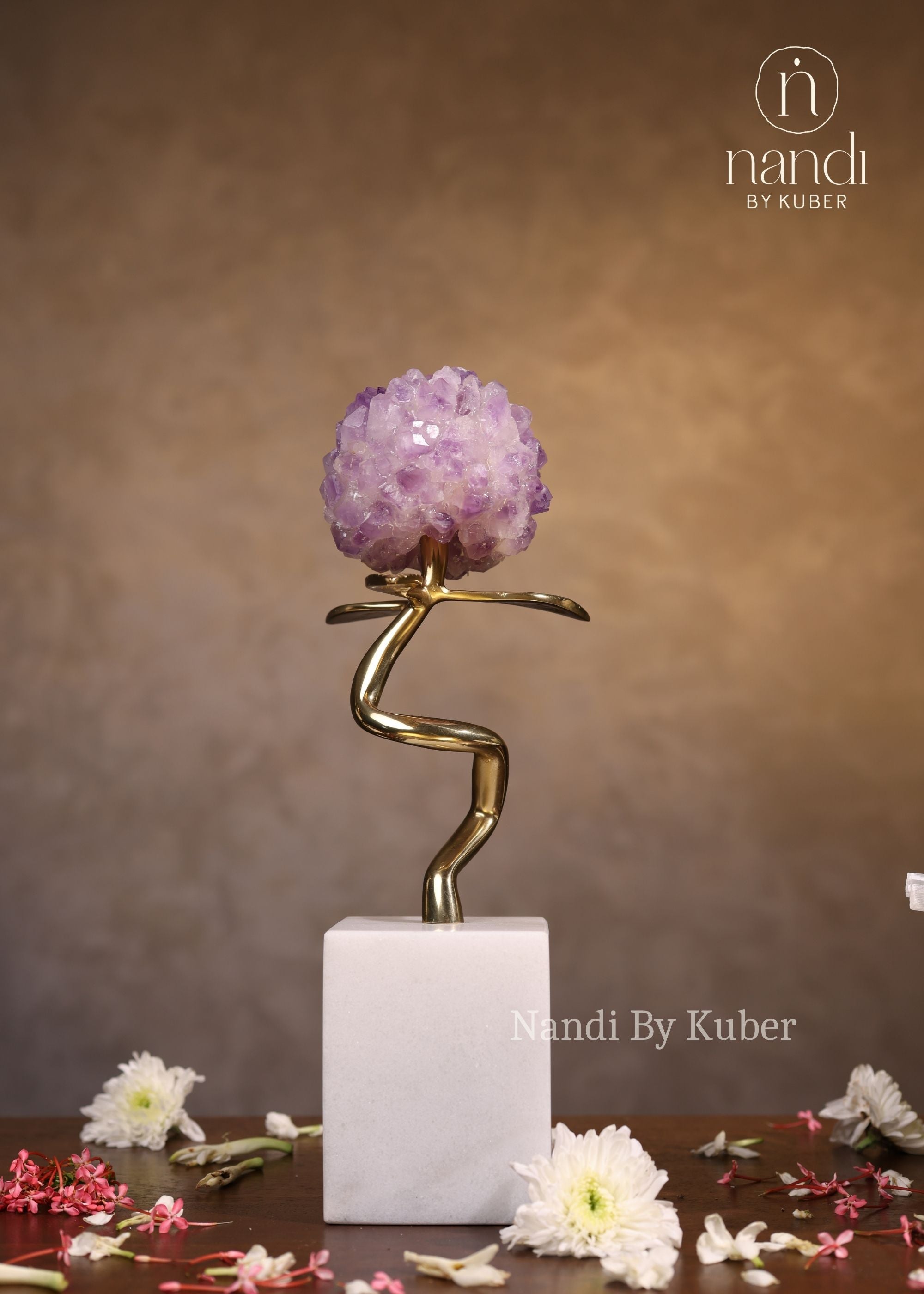 Flower Ball with Marble Base Amethyst 12 inch - front view