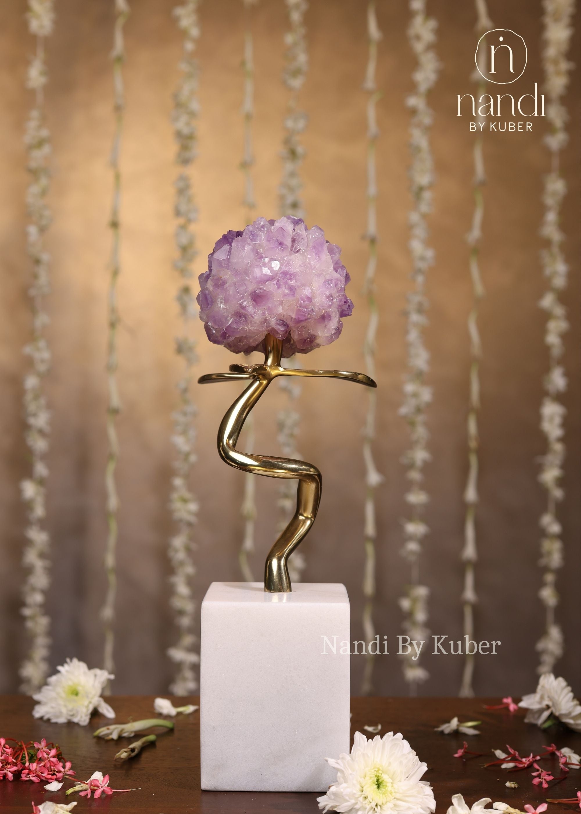 Flower Ball with Marble Base Amethyst 12 inch - detail view