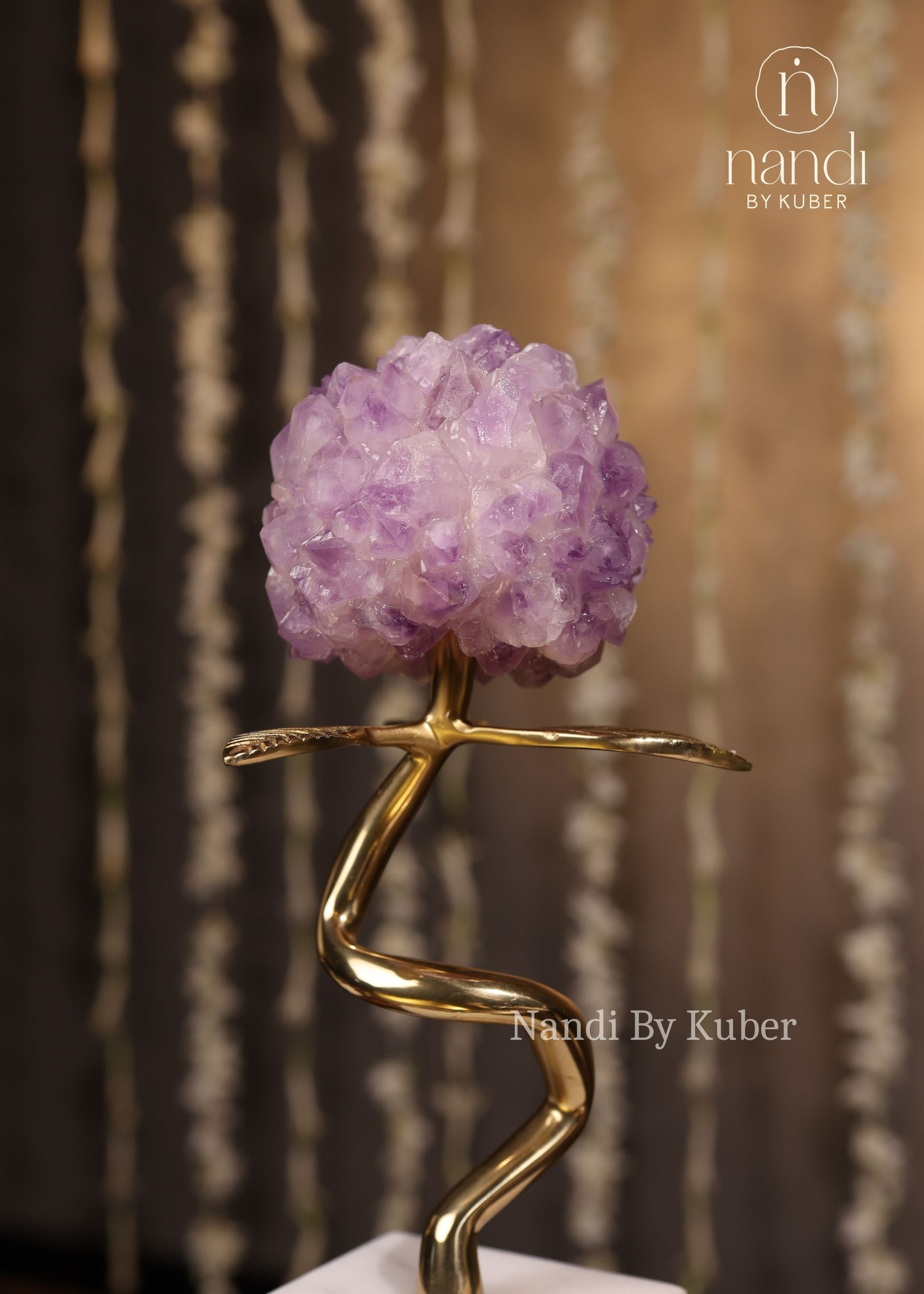 Flower Ball with Marble Base Amethyst 12 inch - lifestyle view
