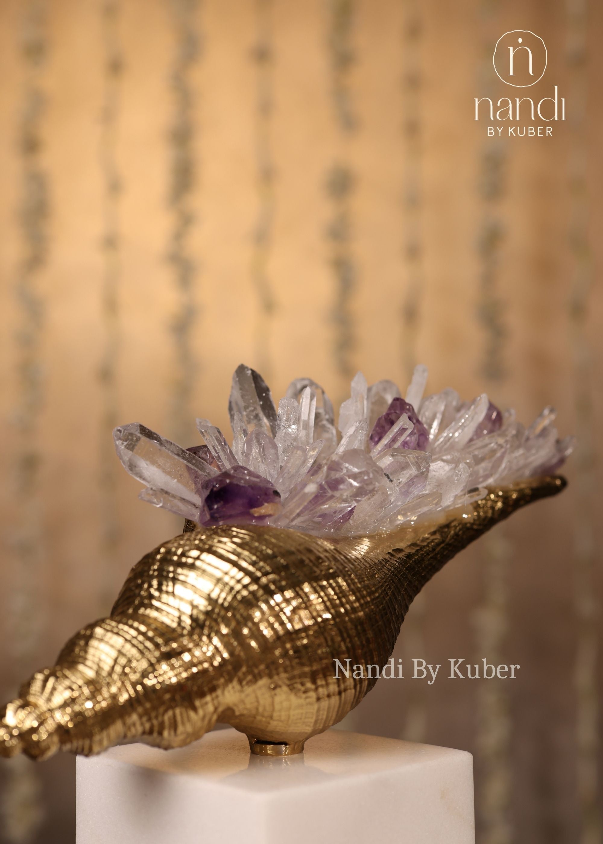 Shankh with Crystal Cluster - lifestyle view