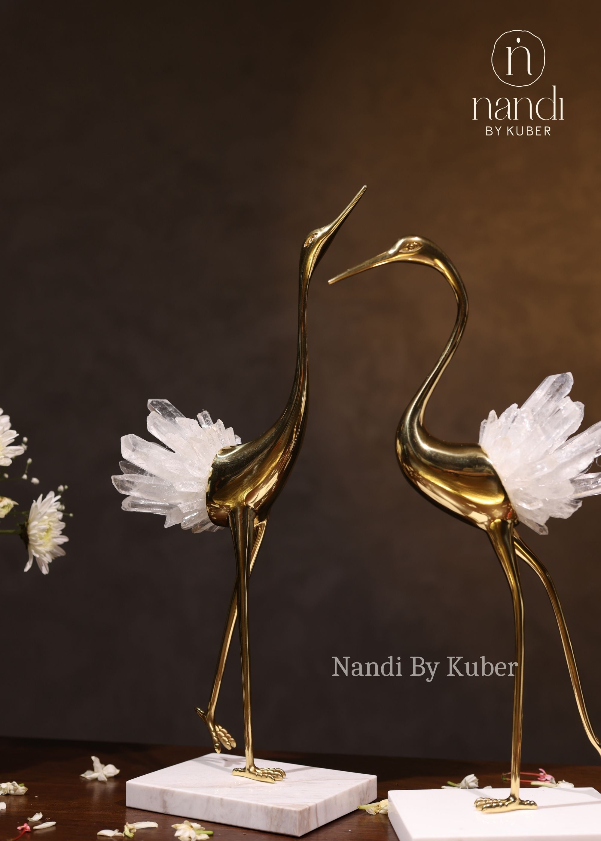 Crane with Crystal Cluster Pair - front view
