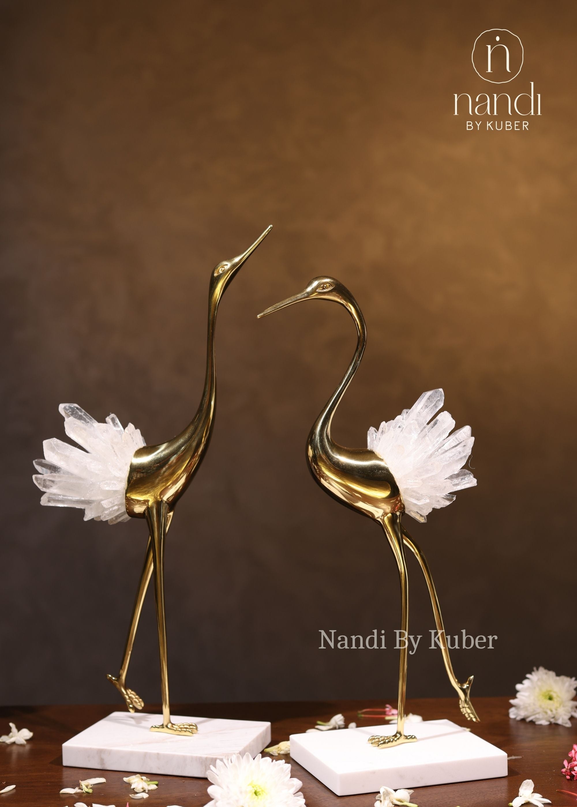 Crane with Crystal Cluster Pair - side view
