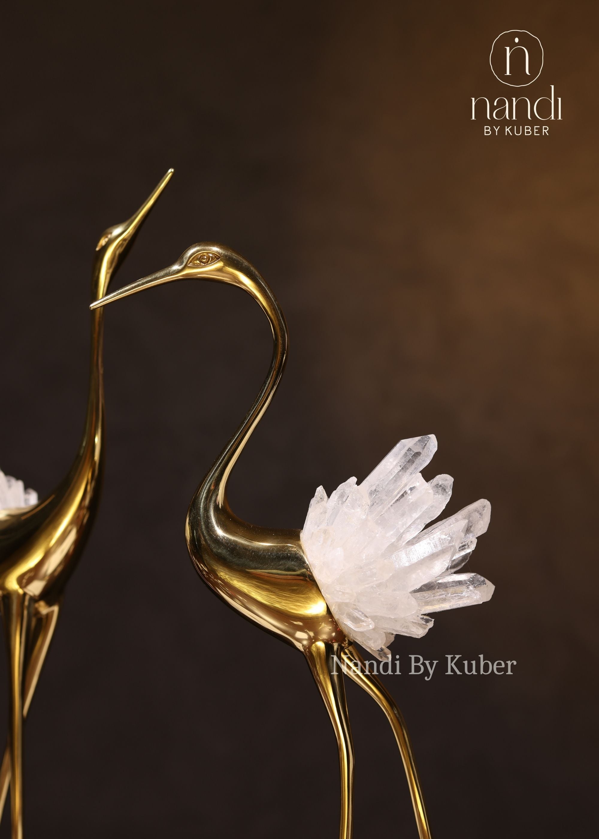 Crane with Crystal Cluster Pair - detail view