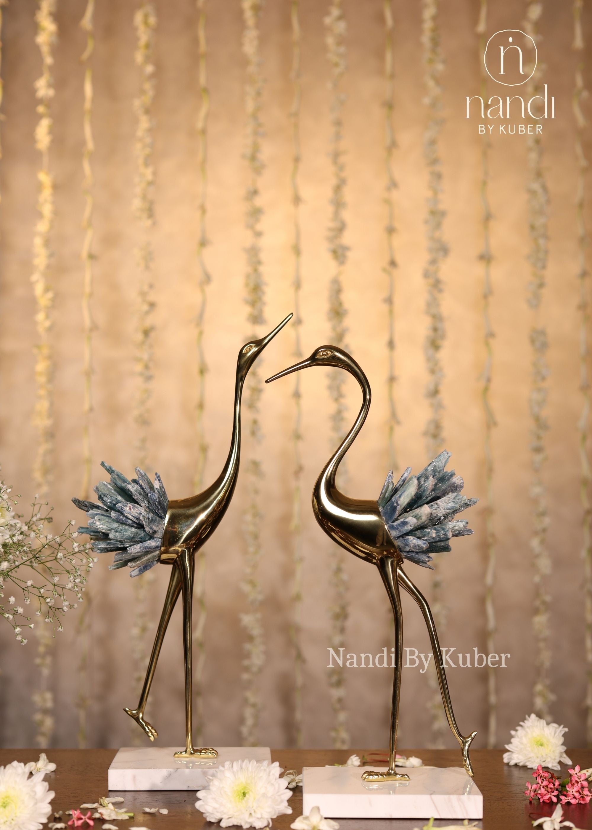 Crane with Kyanite Cluster Pair - front view