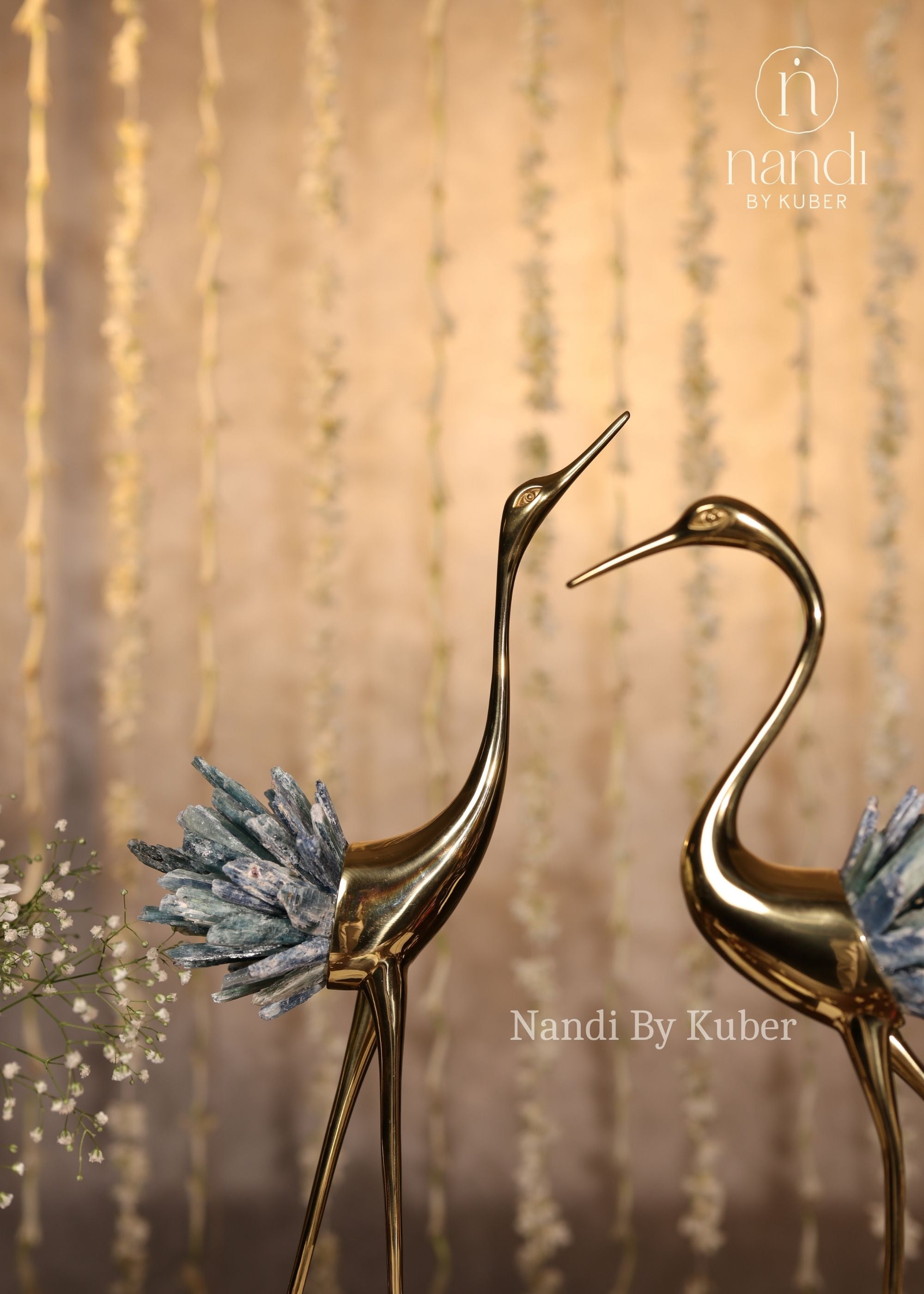 Crane with Kyanite Cluster Pair - detail view