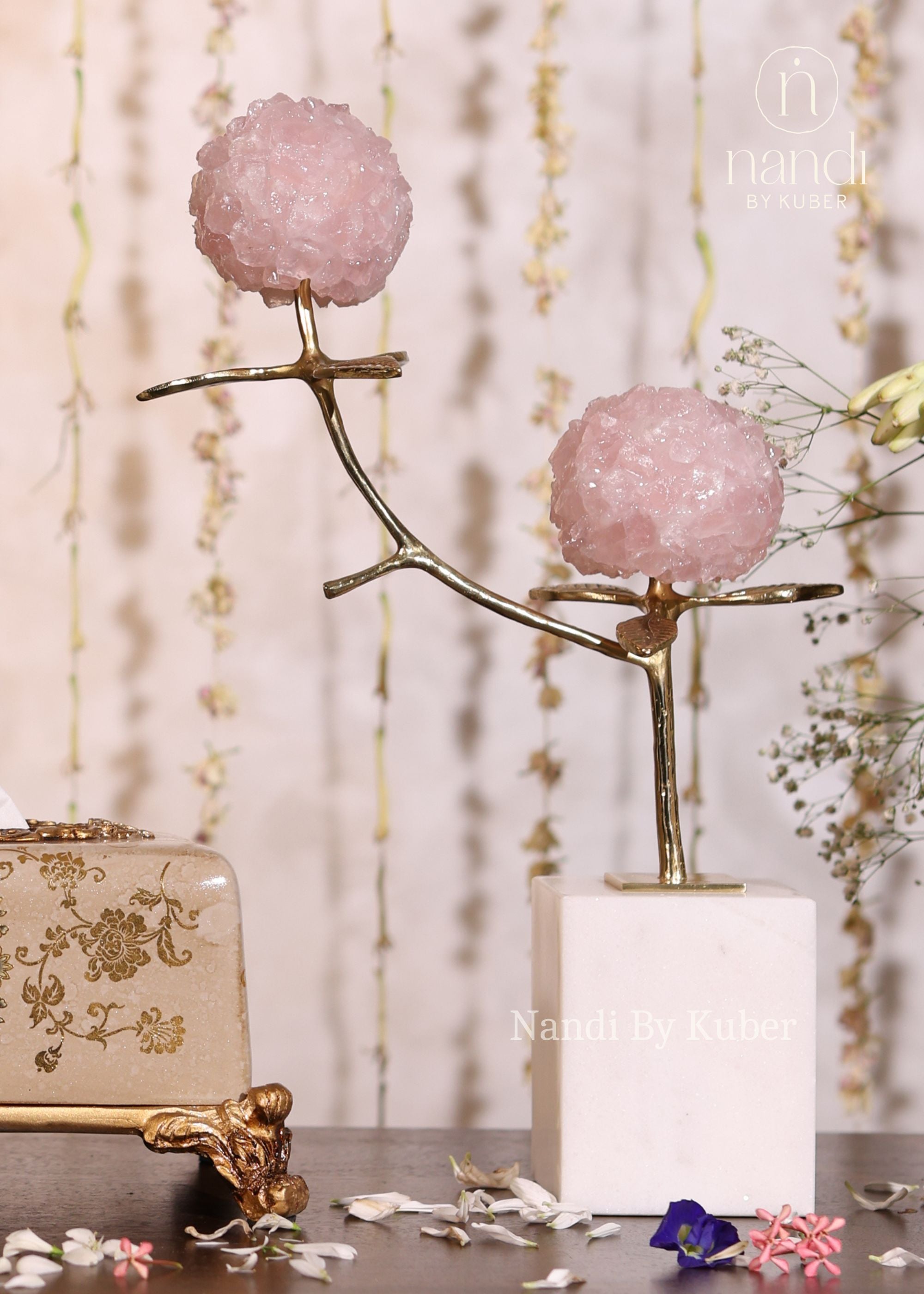 Rose Ball Pair with Base - front view