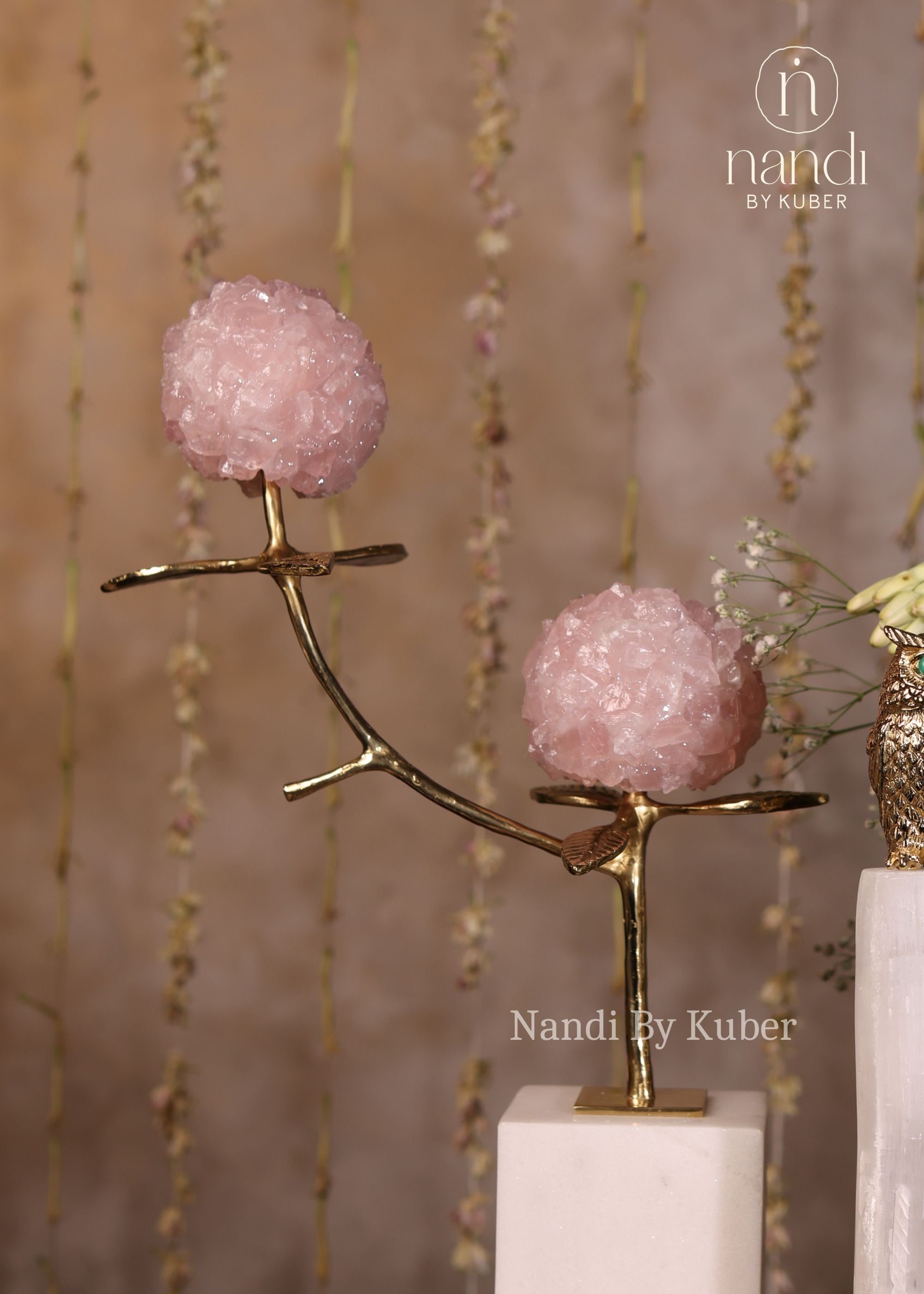Rose Ball Pair with Base - side view