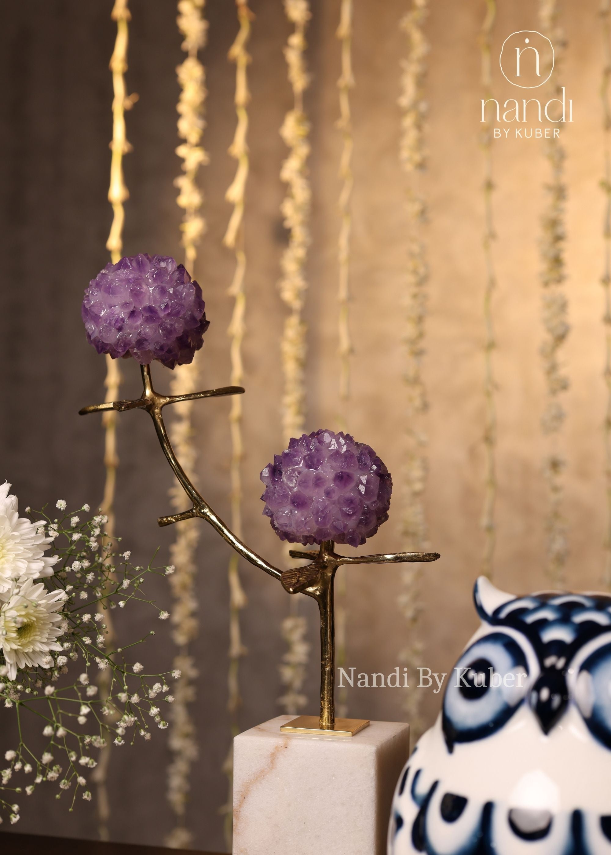 Amethyst Ball Pair with Base - front view