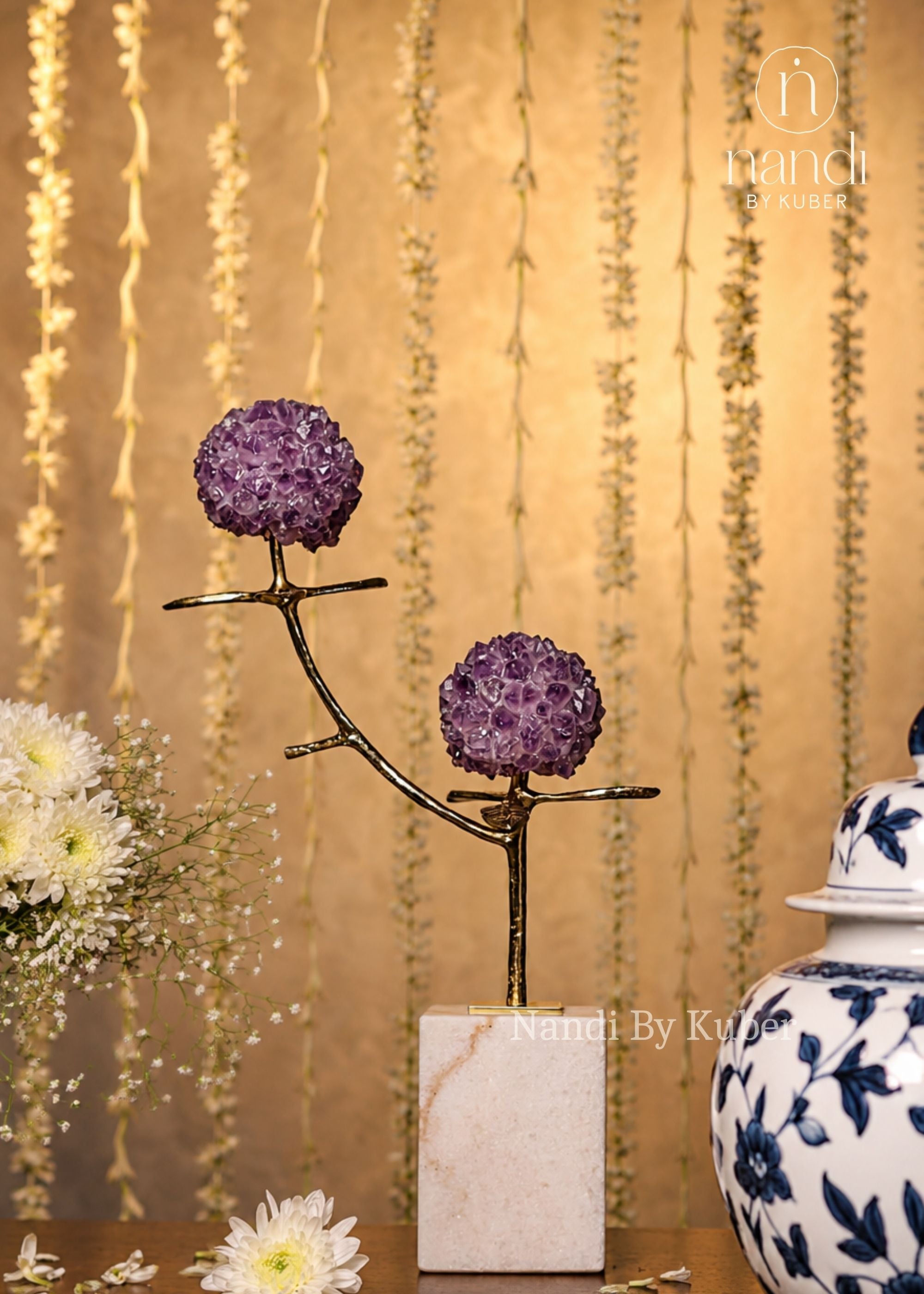 Amethyst Ball Pair with Base - detail view