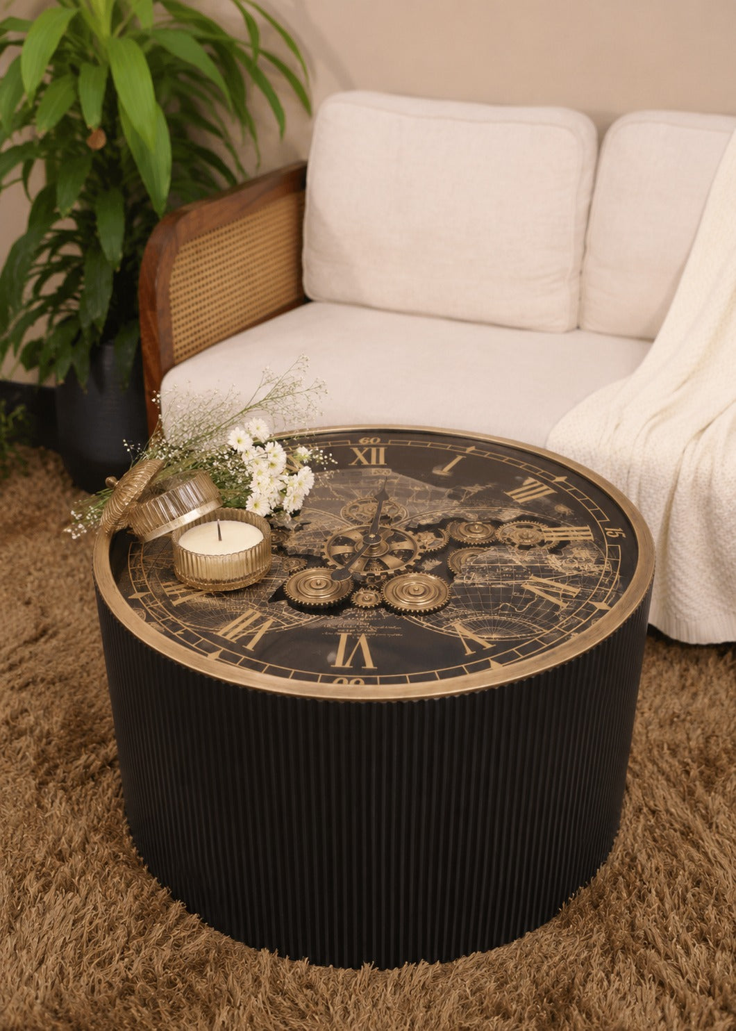 Iron Clock Coffee Table 31.5 inch - side view