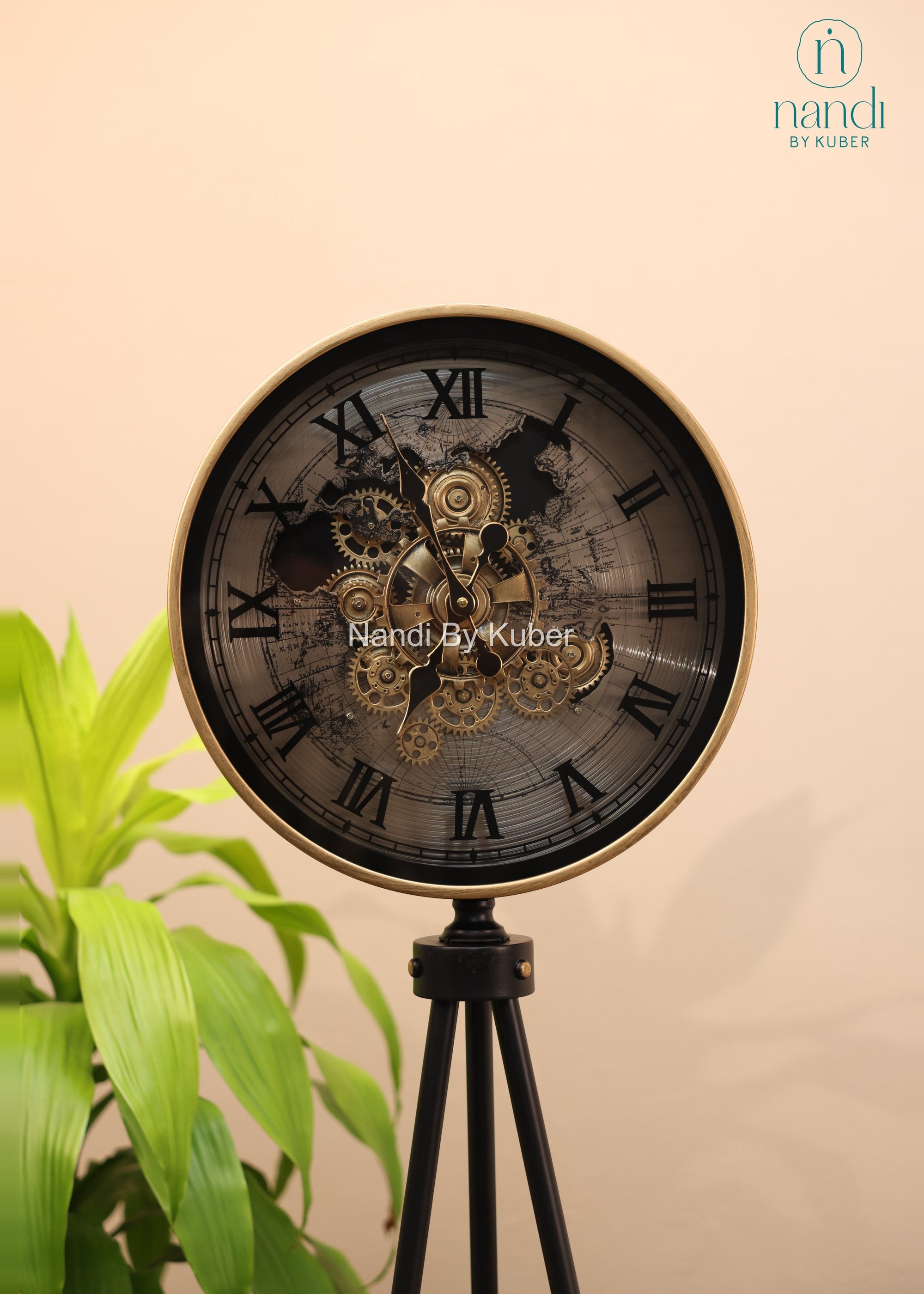 Iron Tripod Stand Clock Black Frame - side view