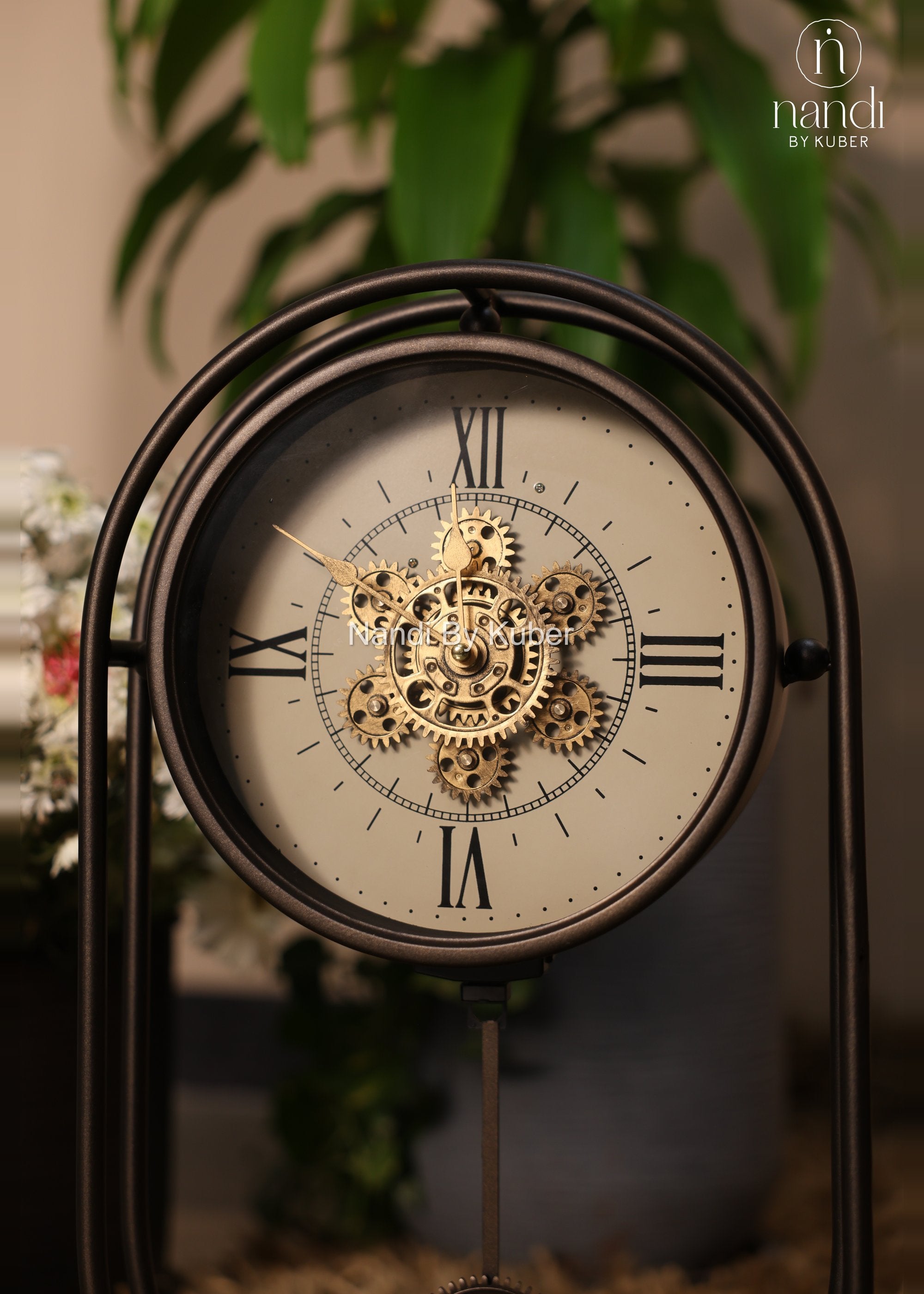 Iron Wall Clock Oval Frame with Pendulum - lifestyle view