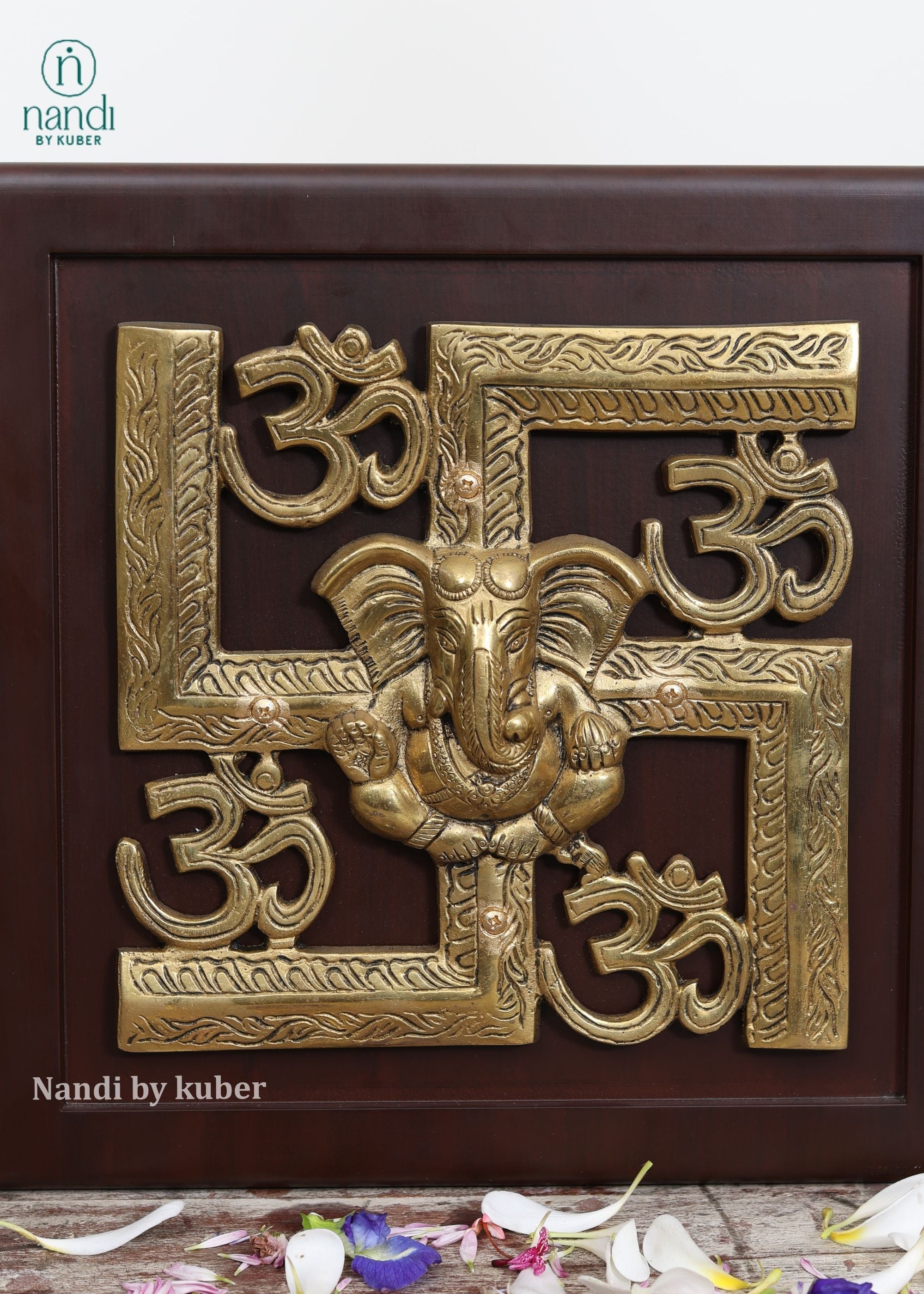 Brass Swastic Om Ganesha with Frame - detail view