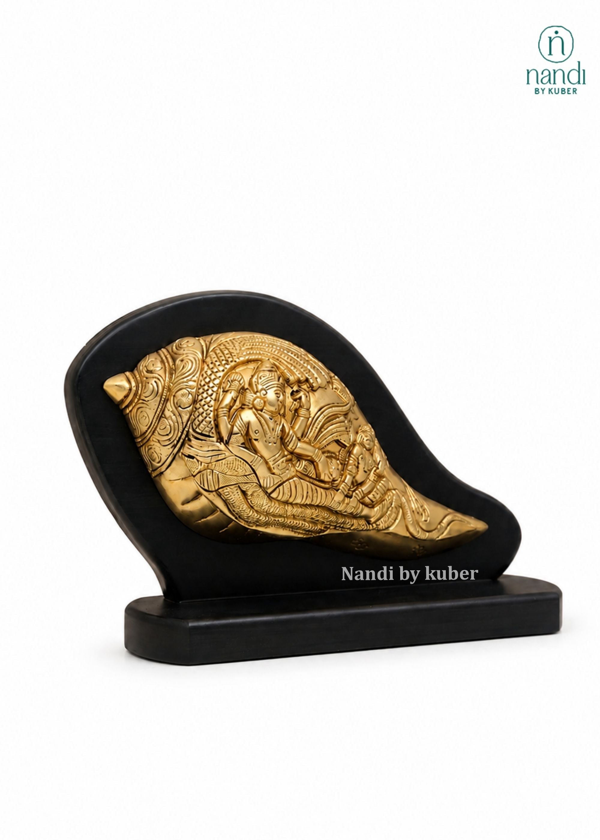 Brass Vishnu Conch With Base - side view