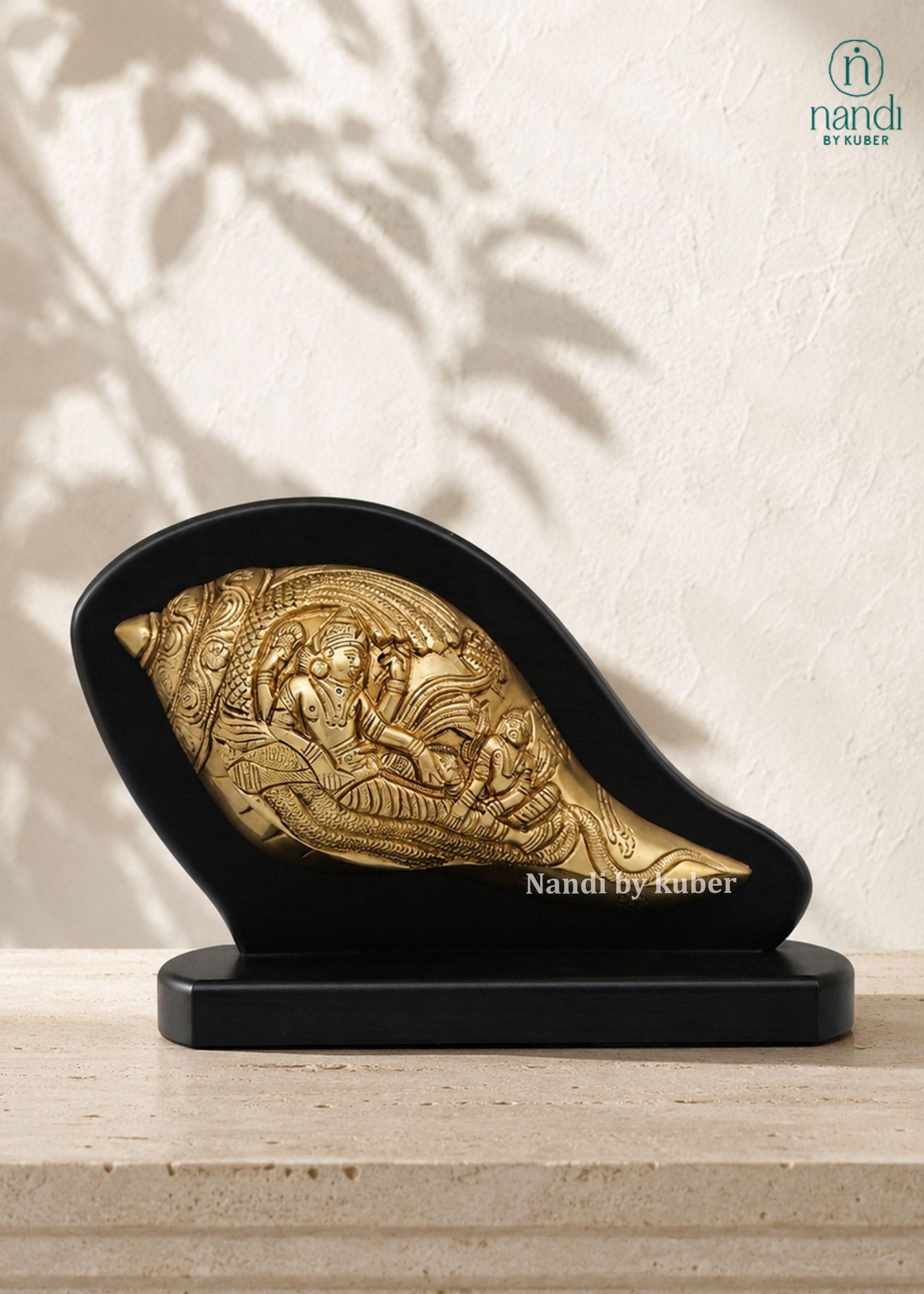 Brass Vishnu Conch With Base - detail view