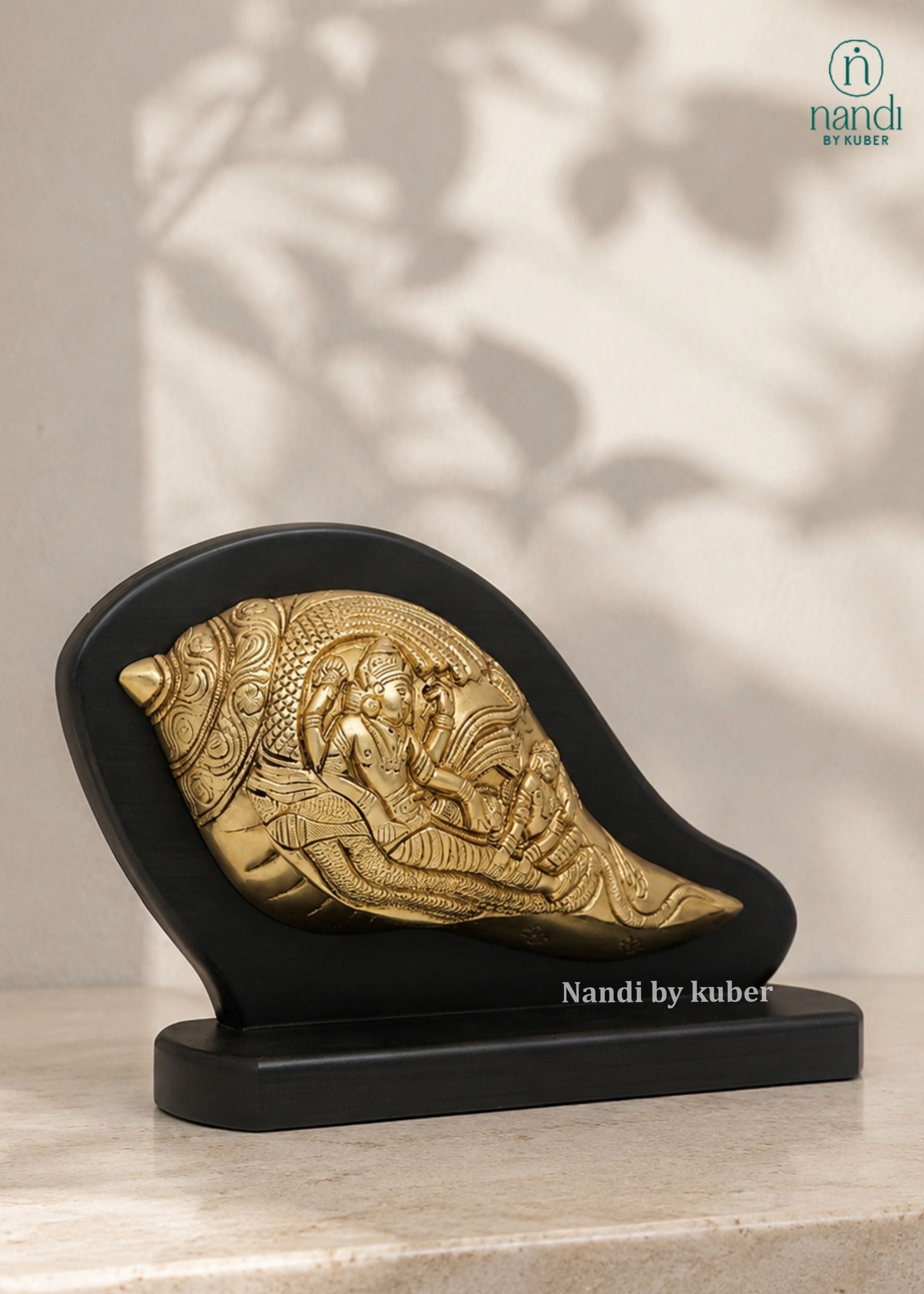 Brass Vishnu Conch With Base - lifestyle view