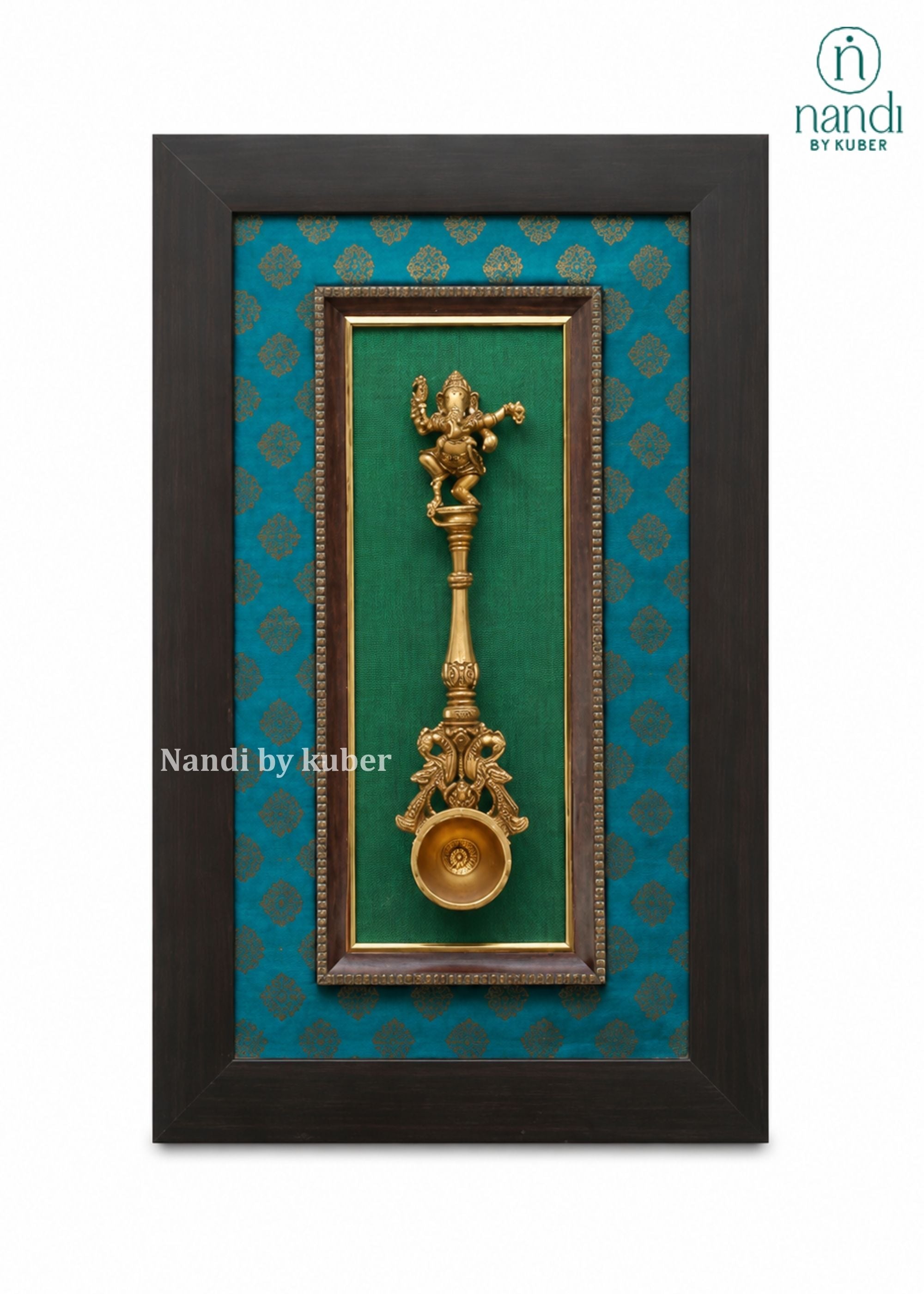 Brass Ganesha Spoon With Frame - front view