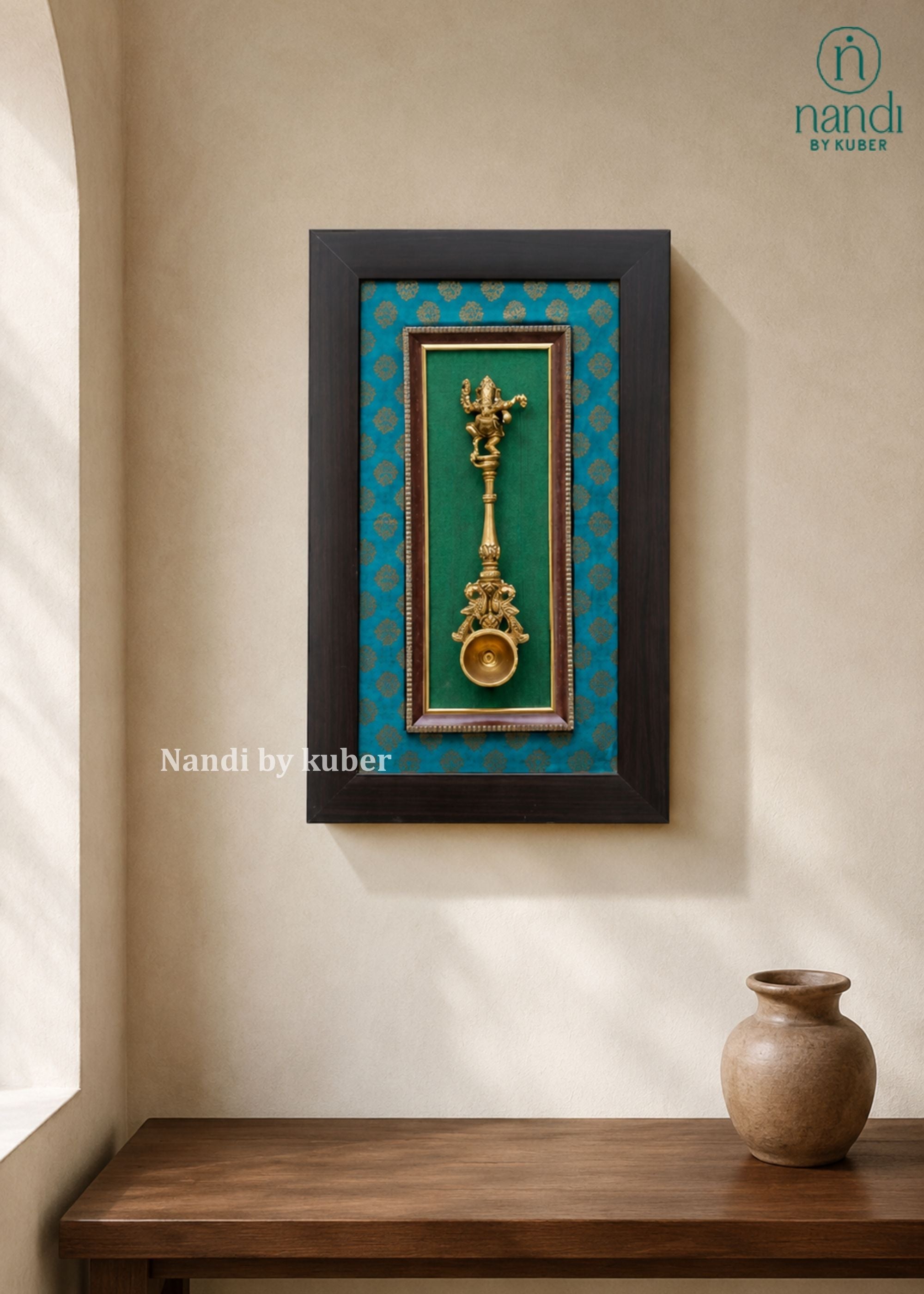 Brass Ganesha Spoon With Frame - side view