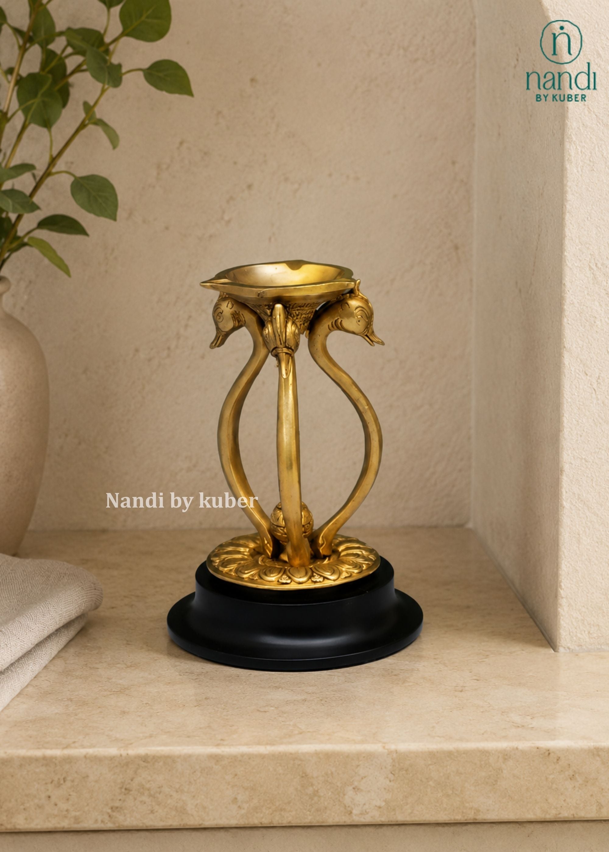 Brass Peacock Diya - front view
