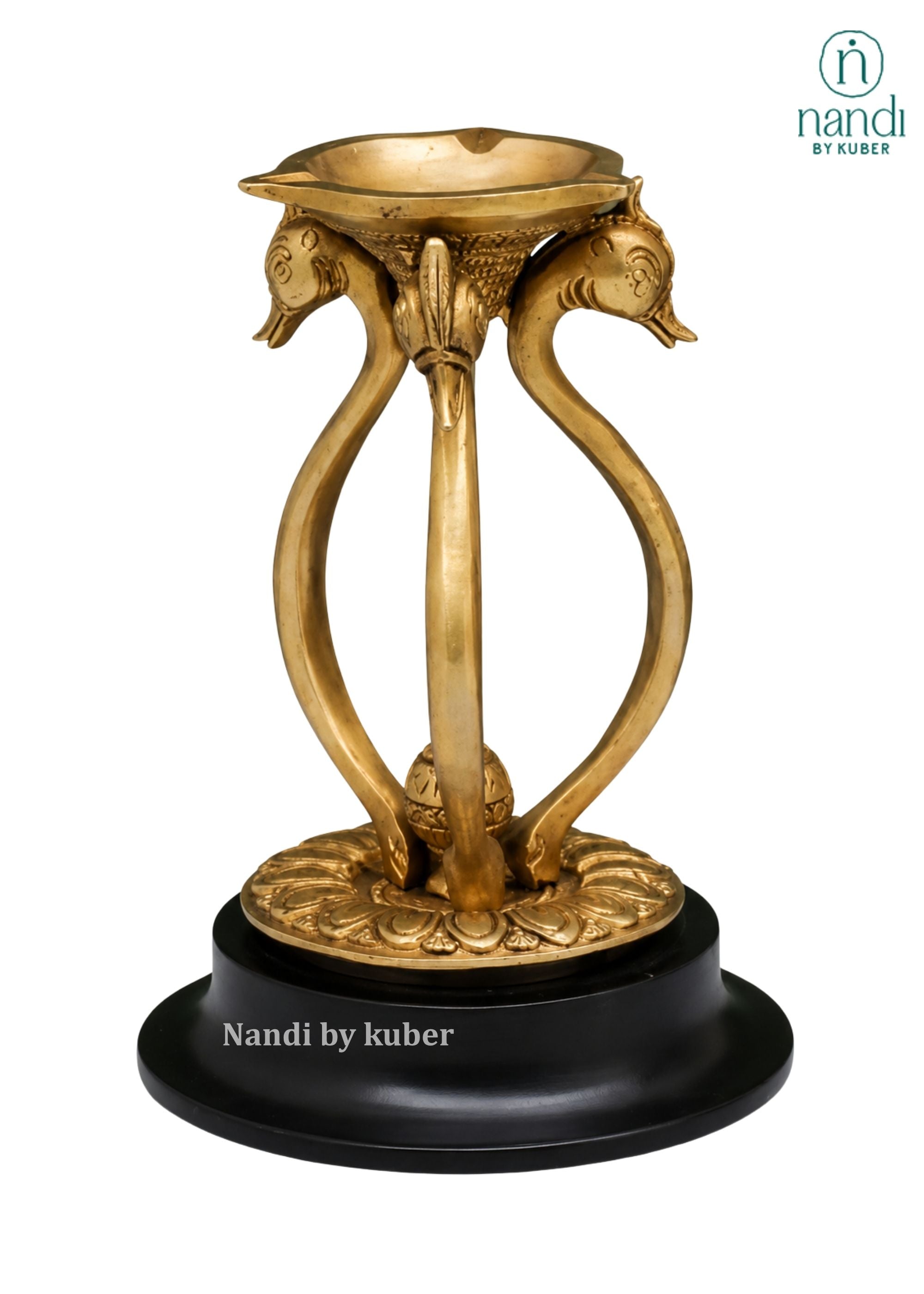 Brass Peacock Diya - side view