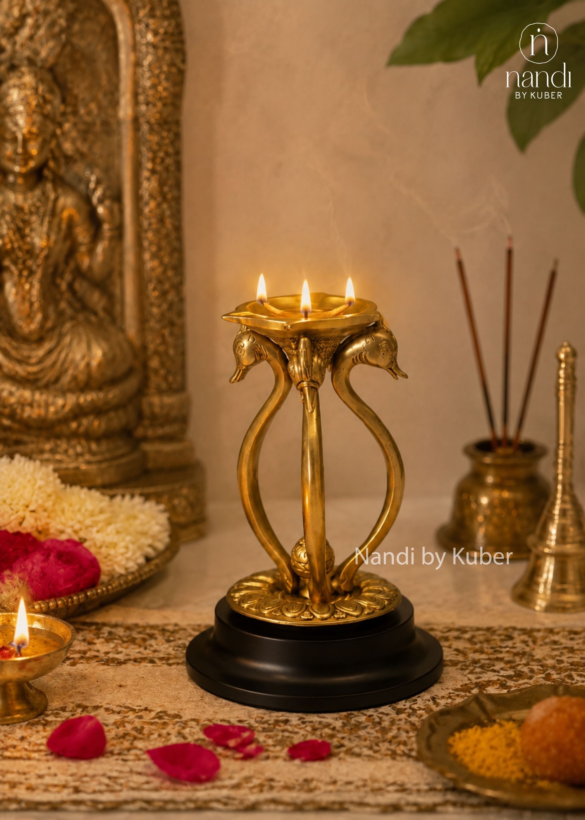 Brass Peacock Diya - detail view