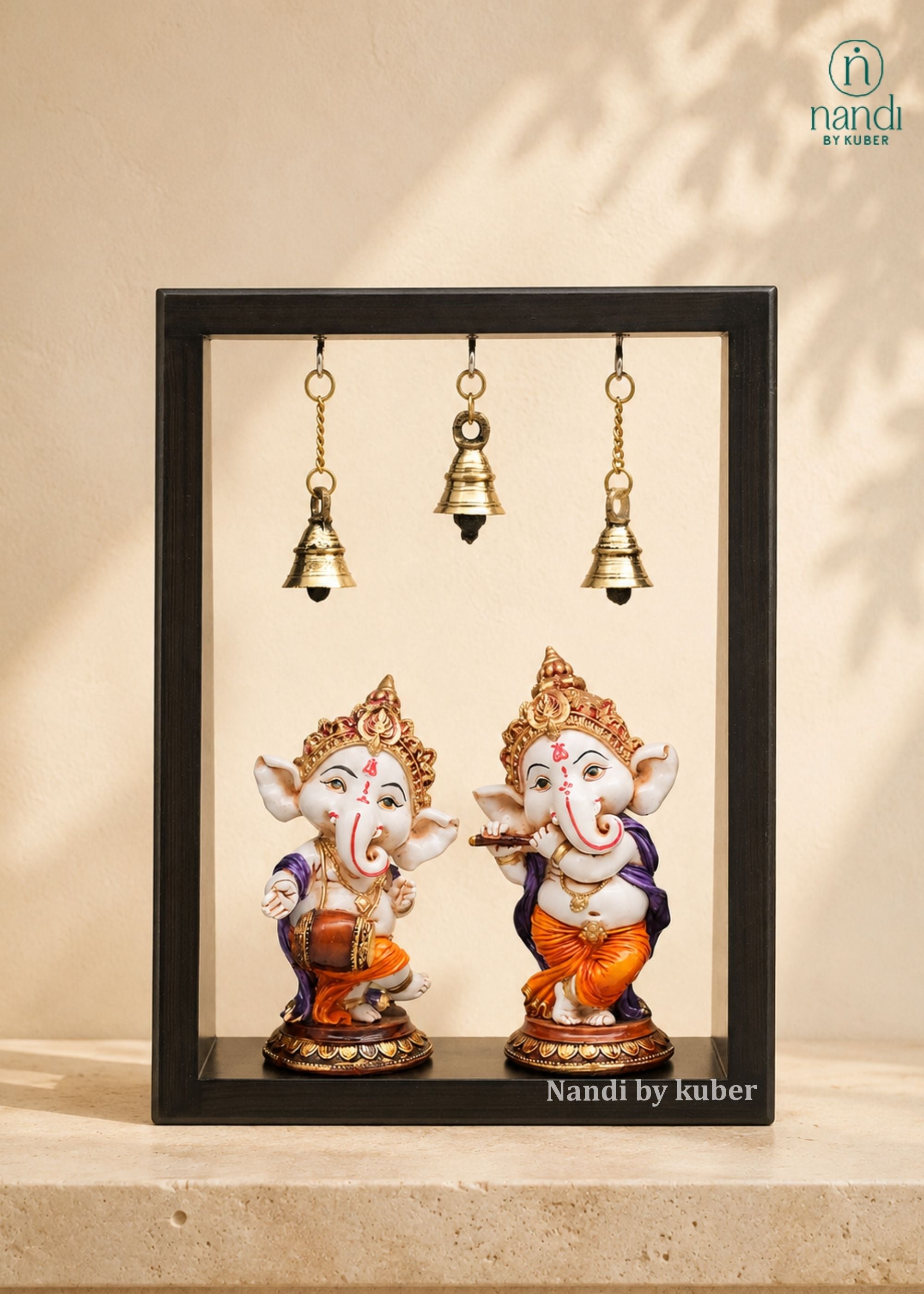 Wood Frame with Musical Ganesh - front view