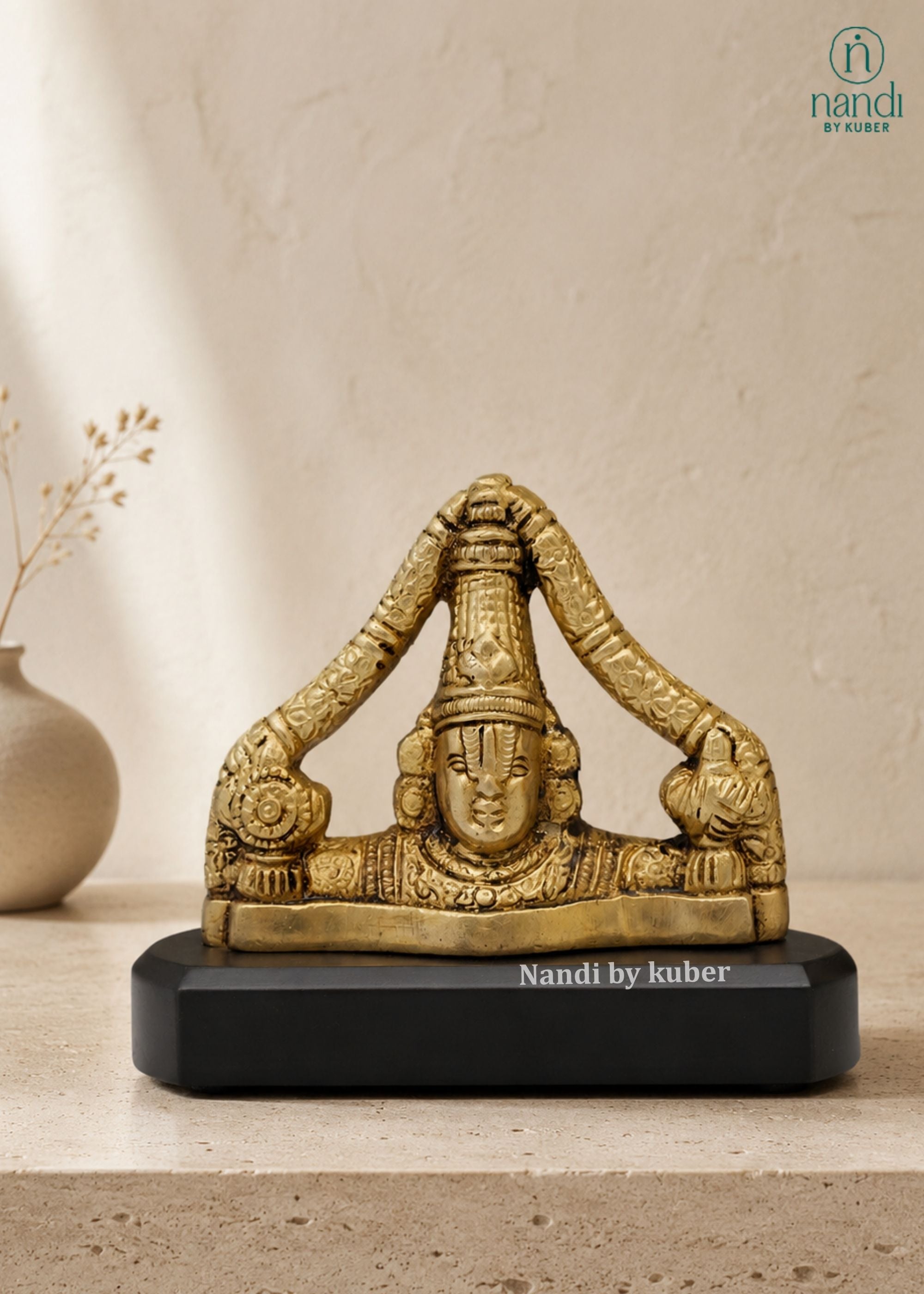 Brass Balaji Bust with Base - side view