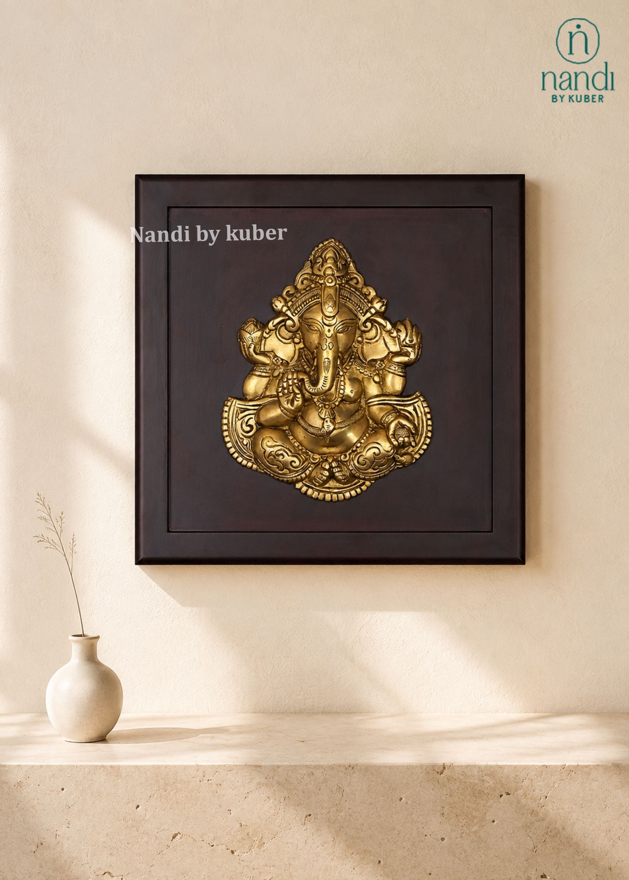 Brass Ganesha With Frame - side view