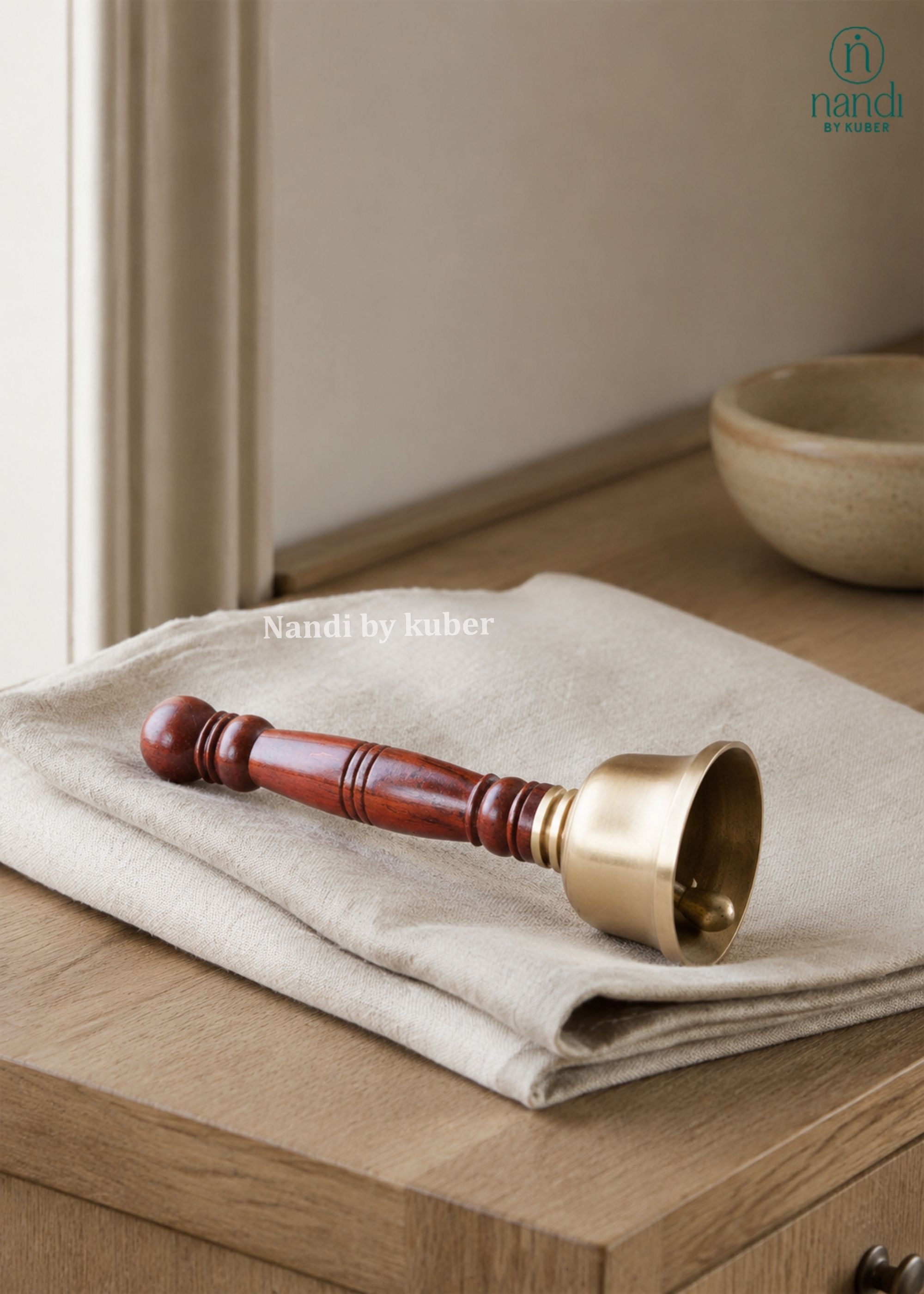 Bell with Wooden Handle - side view
